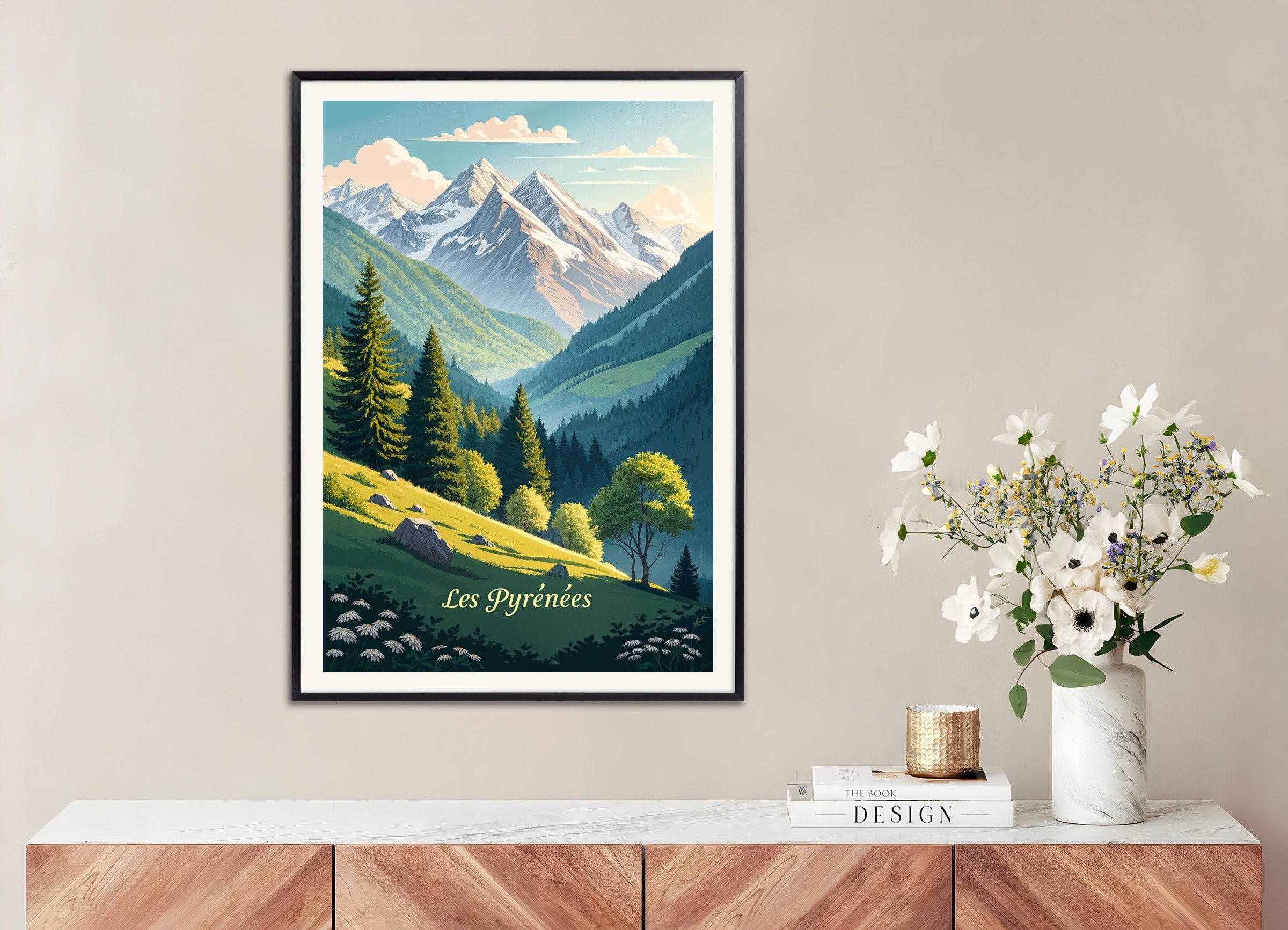 Poster of Les Pyrénées – Scenic Mountain Landscape Poster, with metal frame