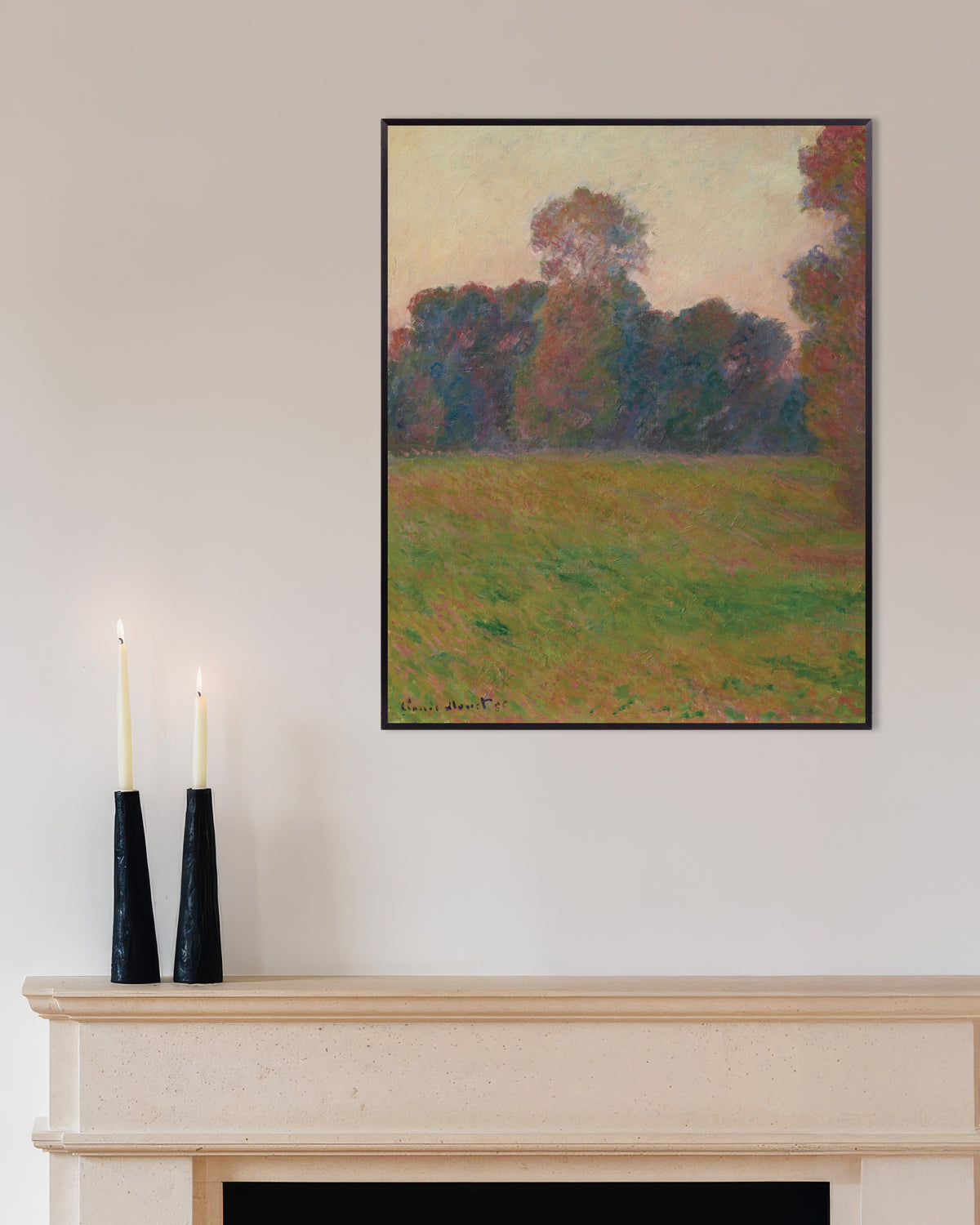 Affiche Prairie à Giverny (1886) de Claude Monet, avec un cadre en métal