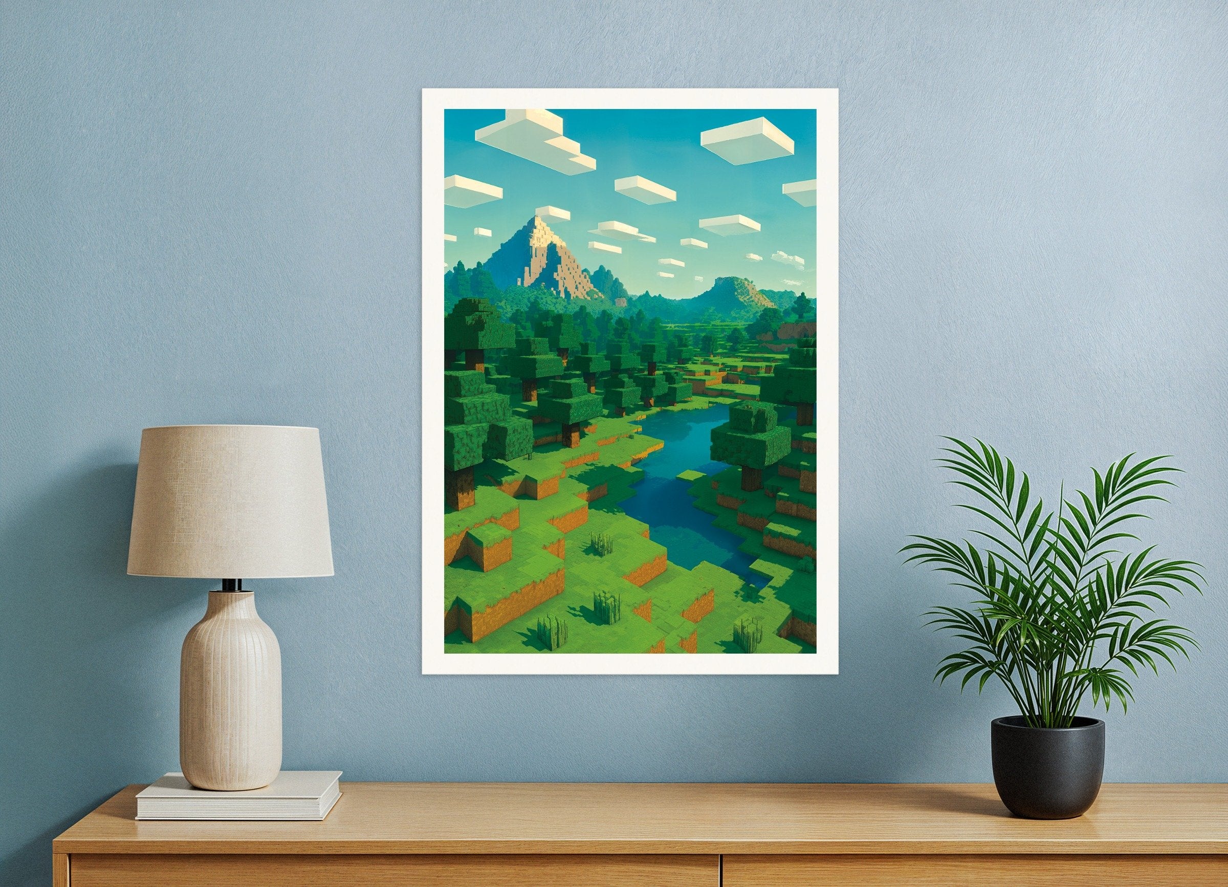 Poster of Minecraft Mountain Landscape – pixel art fan poster