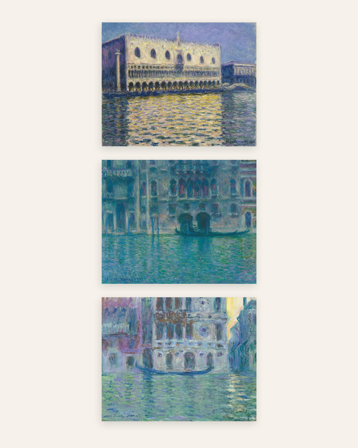 Affiches Monet Venise, lot de 3 : Palais ducal, palais da Mula et Dario, sans cadre