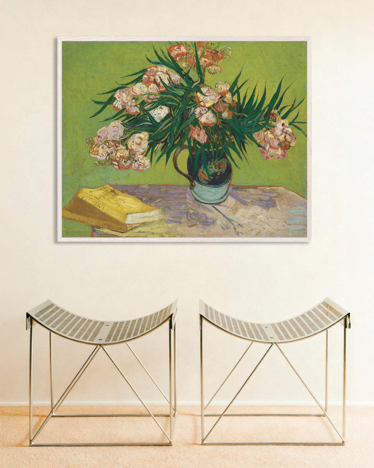 Poster de Lauriers-roses (1888) de Vincent van Gogh, avec un cadre en bois blanc