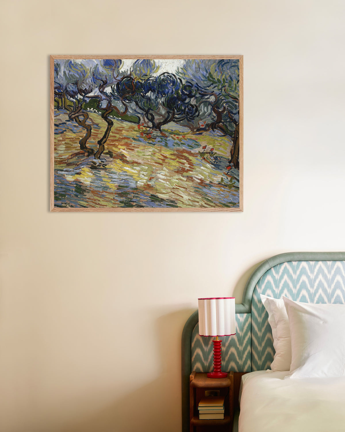 Poster de Les Oliviers (1889) de Vincent van Gogh, avec un cadre en bois naturel