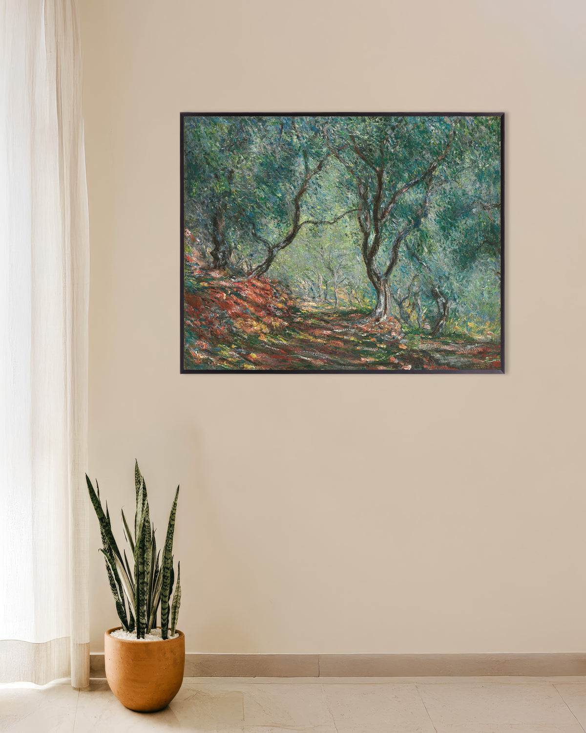 Affiche Bois d'oliviers au jardin Moreno (1884) de Claude Monet, avec un cadre en métal