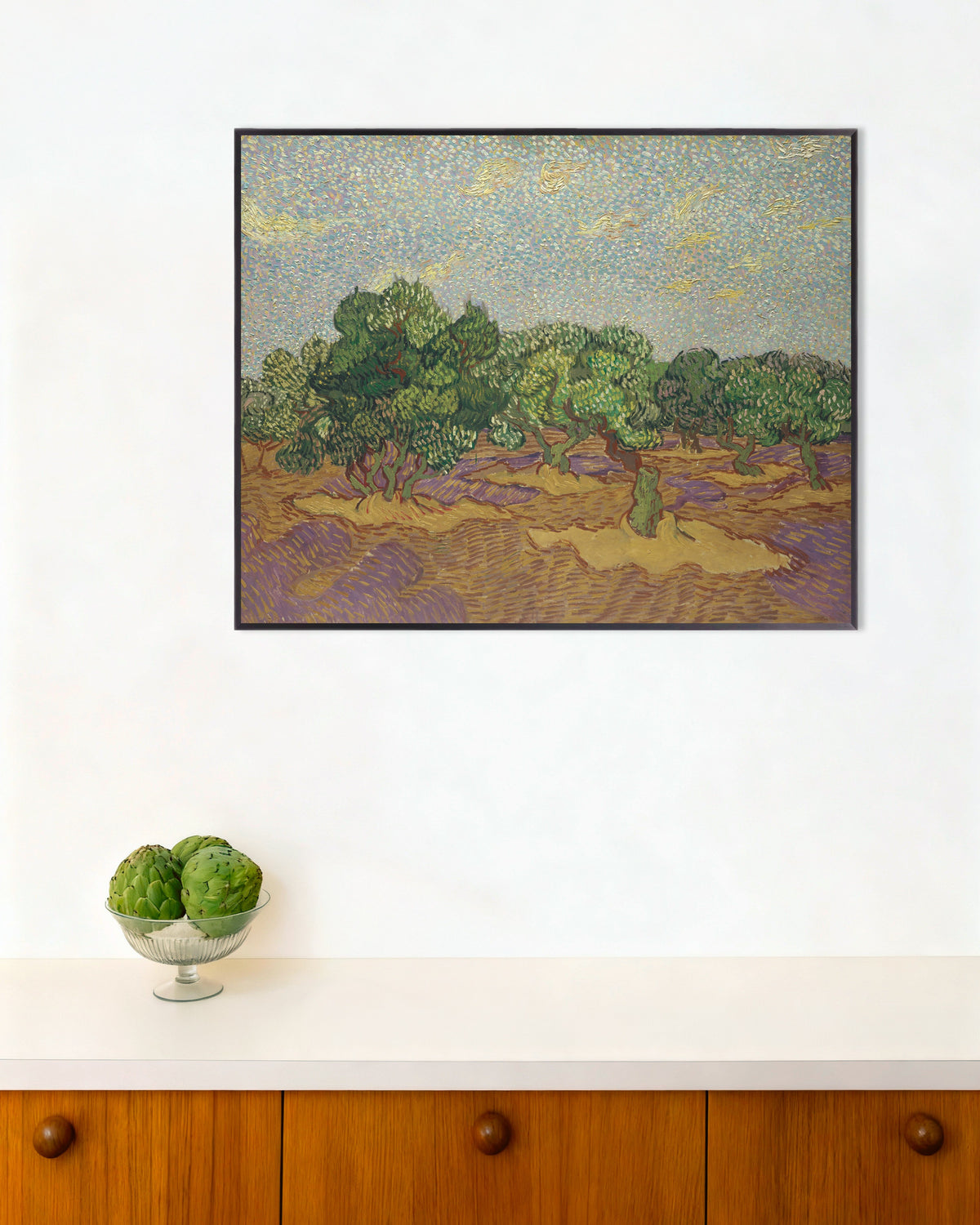Poster d’Oliviers sous un ciel pâle (1889) de Vincent van Gogh, avec cadre en métal