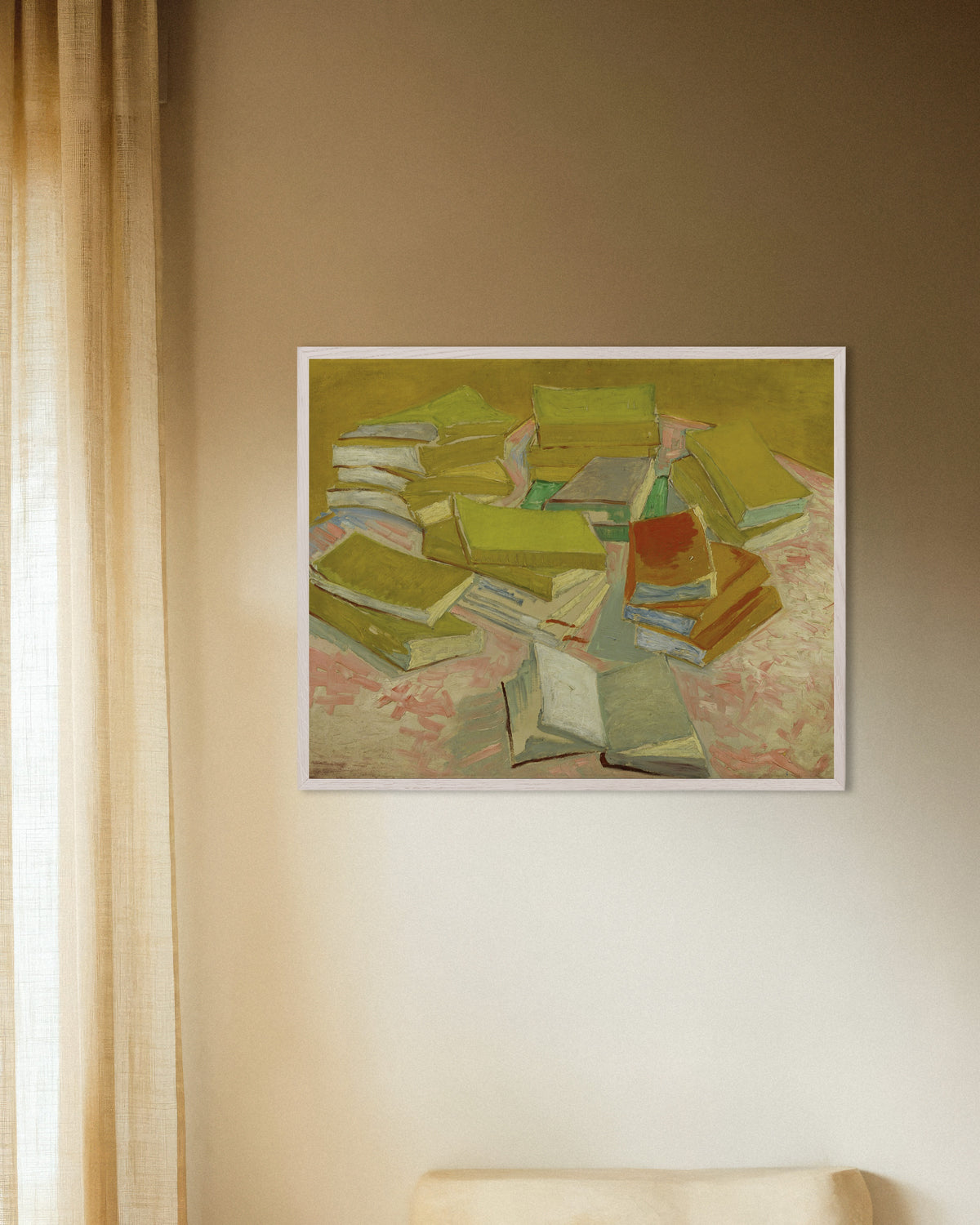 Poster de Piles de romans français (1887), Vincent van Gogh, avec un cadre en bois blanc