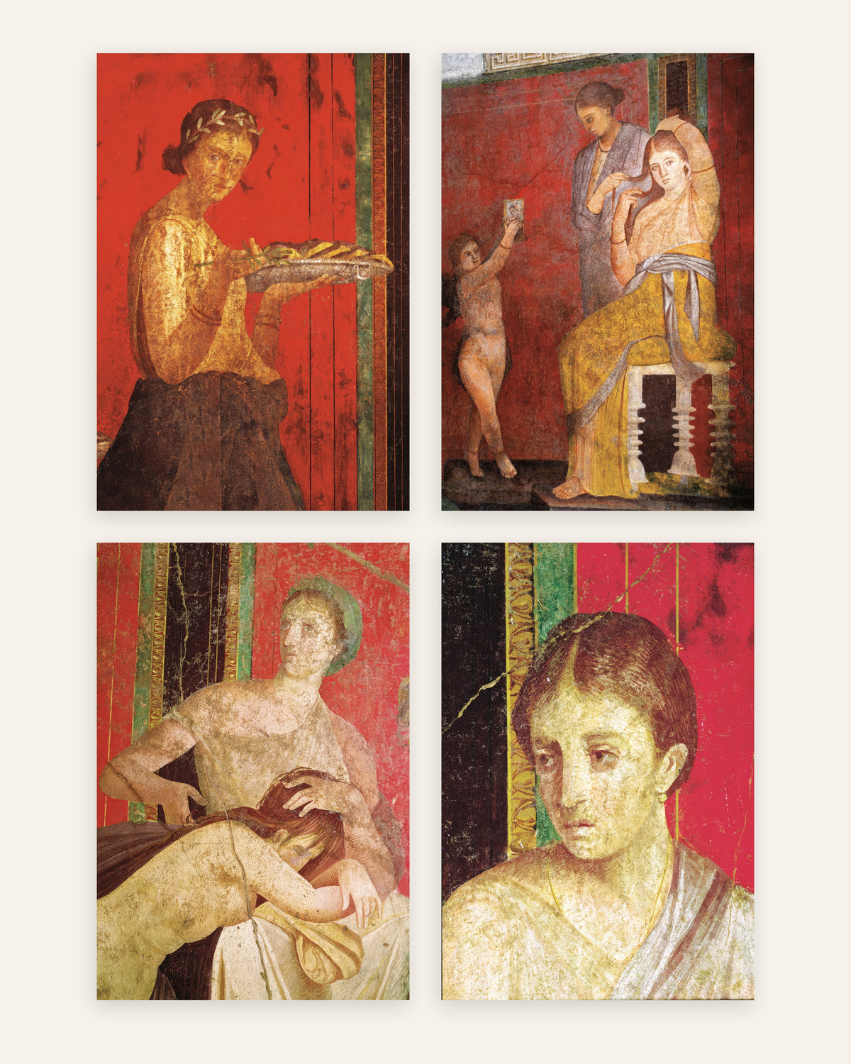 Affiches fresques de Pompéi, lot de 4 : Villa des Mystères, sans cadre