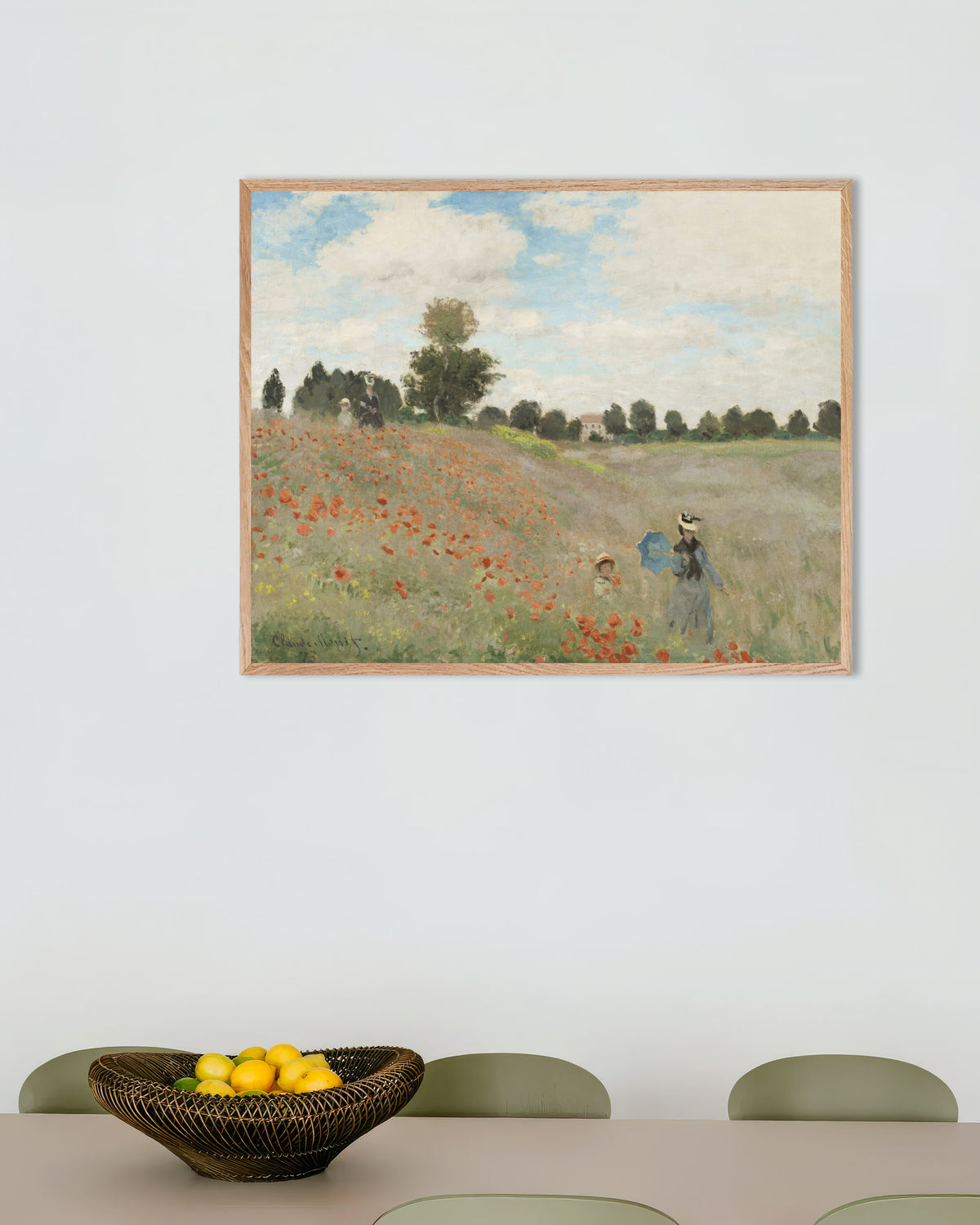 Affiche Coquelicots (1873) de Claude Monet, avec un cadre en bois naturel