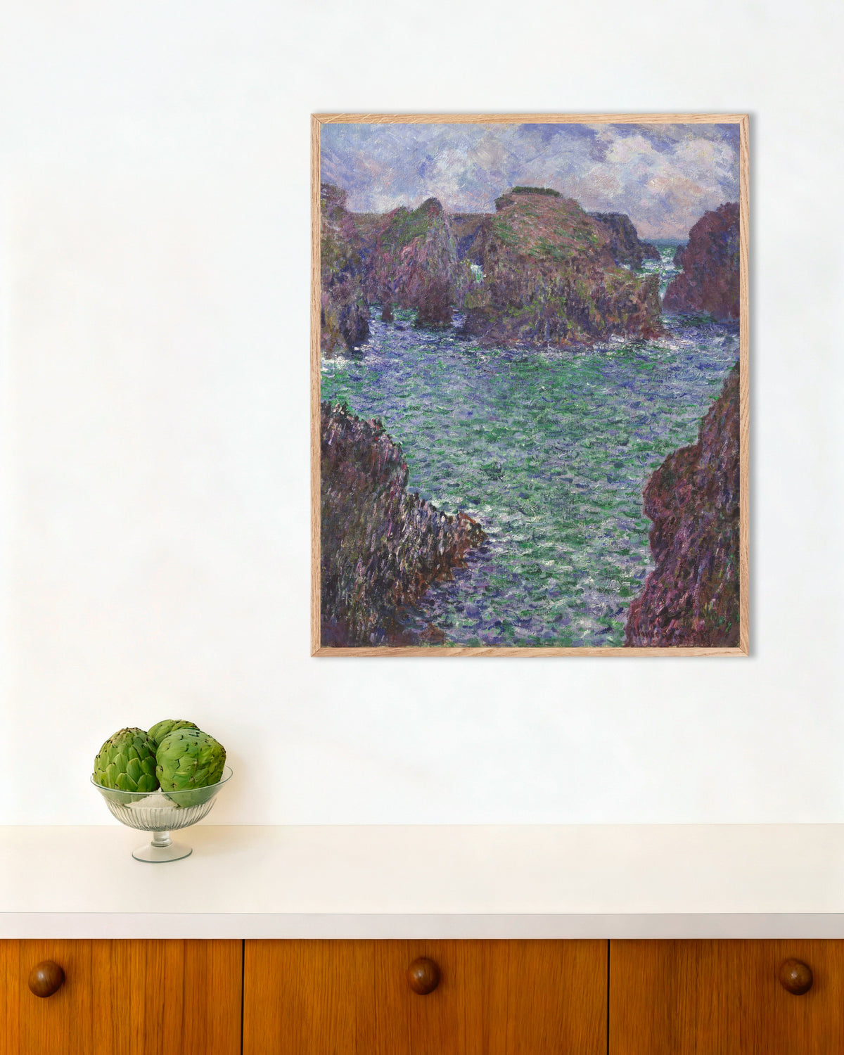 Affiche Port-Goulphar, Belle-Île (1887) de Claude Monet, avec un cadre en bois naturel