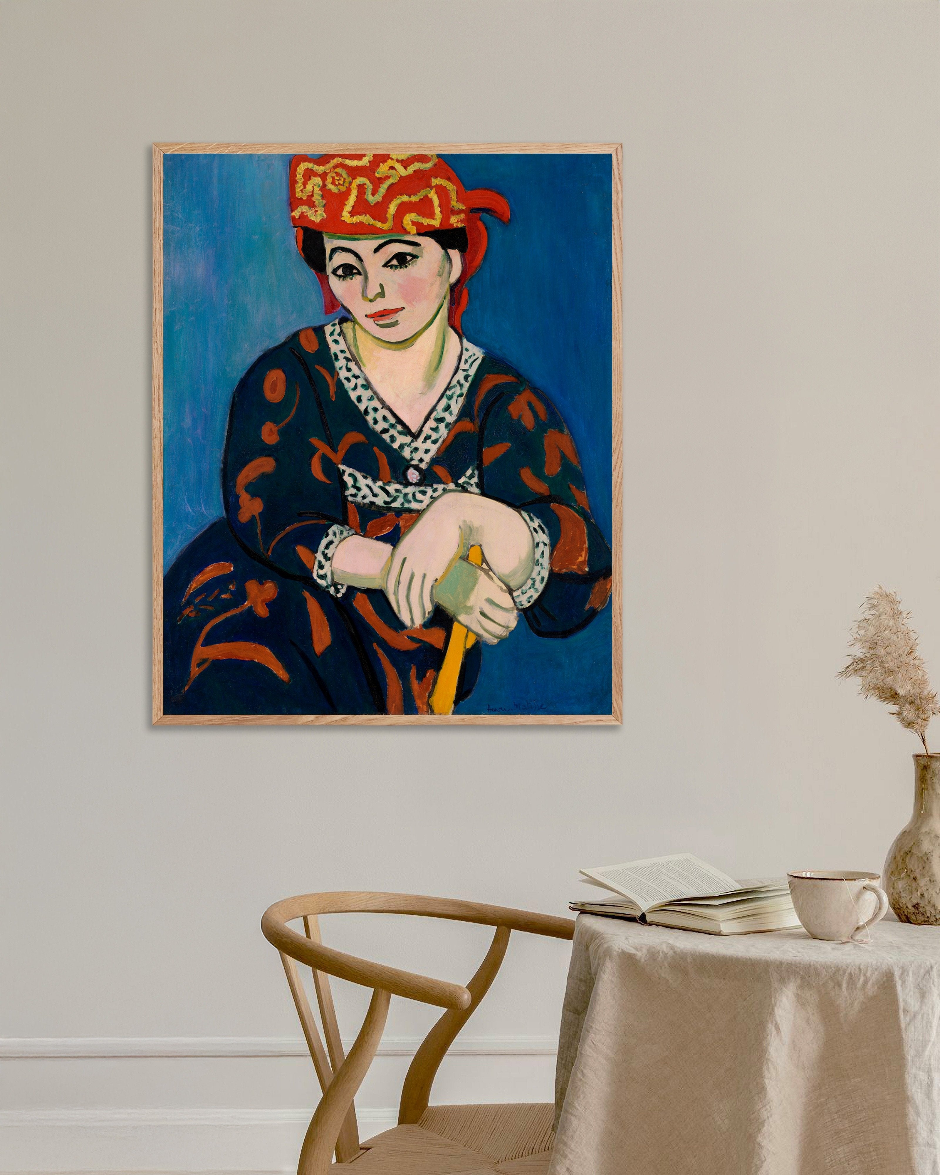 Poster of Red madras headdress (1907) by Henri Matisse, with natural wooden frame