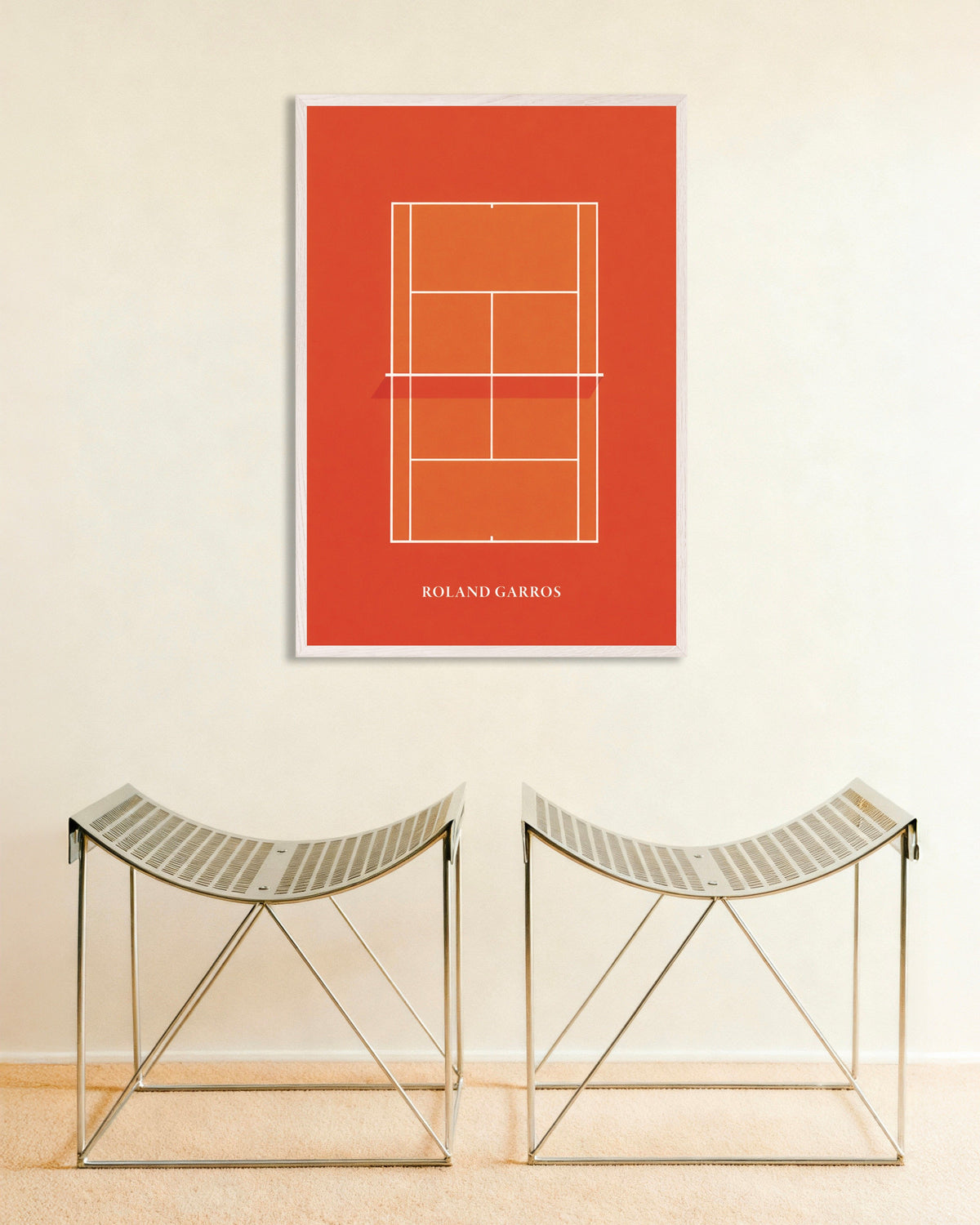 Poster of Roland Garros poster – Clay court tennis art print, with white wooden frame