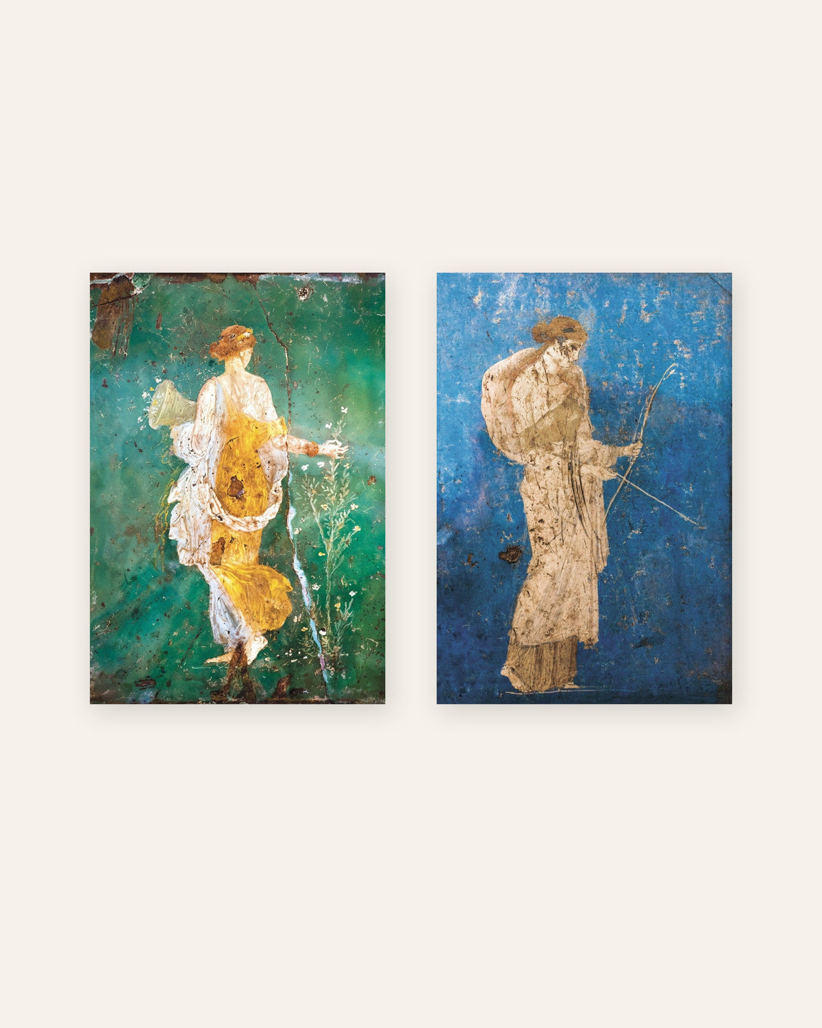 Lot de 2 affiches de fresques romaines, Flora et Artémis, sans cadre