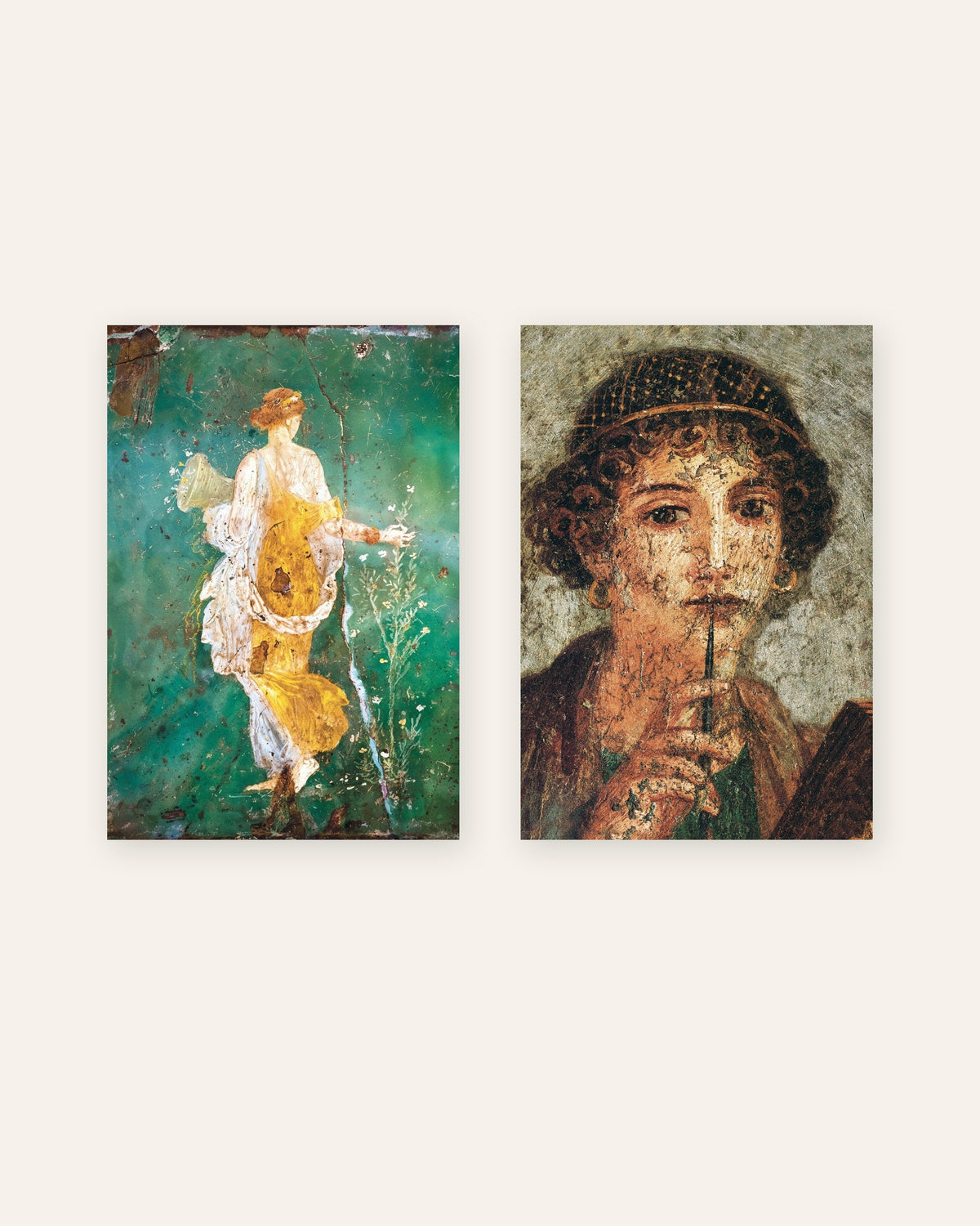 Lot de 2 affiches de fresques romaines, Flora et Sappho, sans cadre
