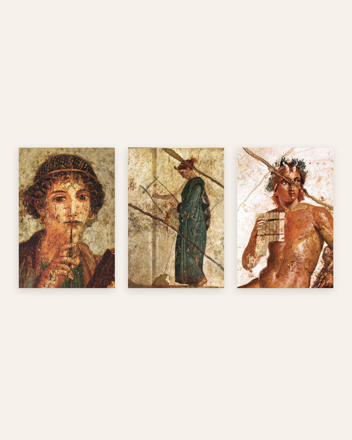Affiches fresques romaines, lot de 3 : poésie et musique, Sappho, lyre et Pan, sans cadre
