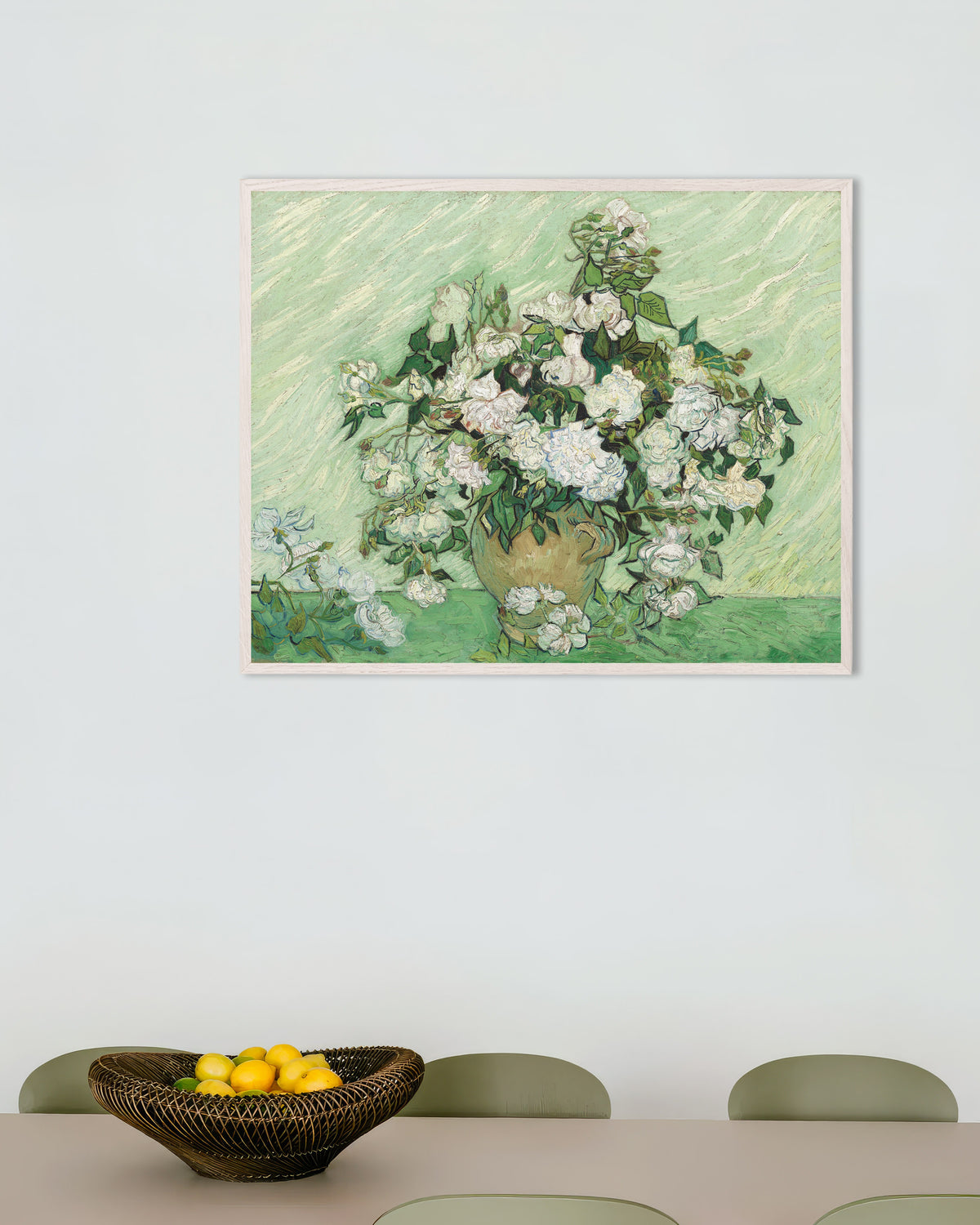 Poster Roses (1890) de Vincent van Gogh, avec cadre en bois blanc