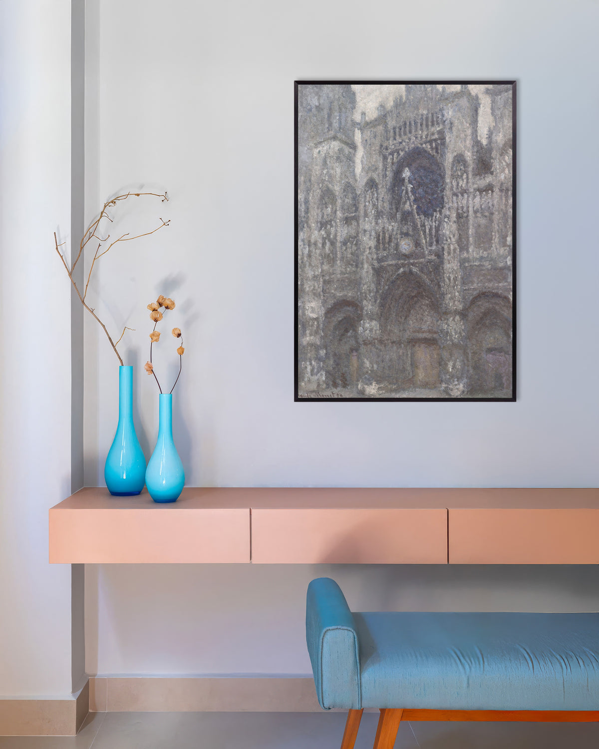 Affiche La Cathédrale de Rouen, le portail, temps gris (1892) de Claude Monet, avec un cadre en métal