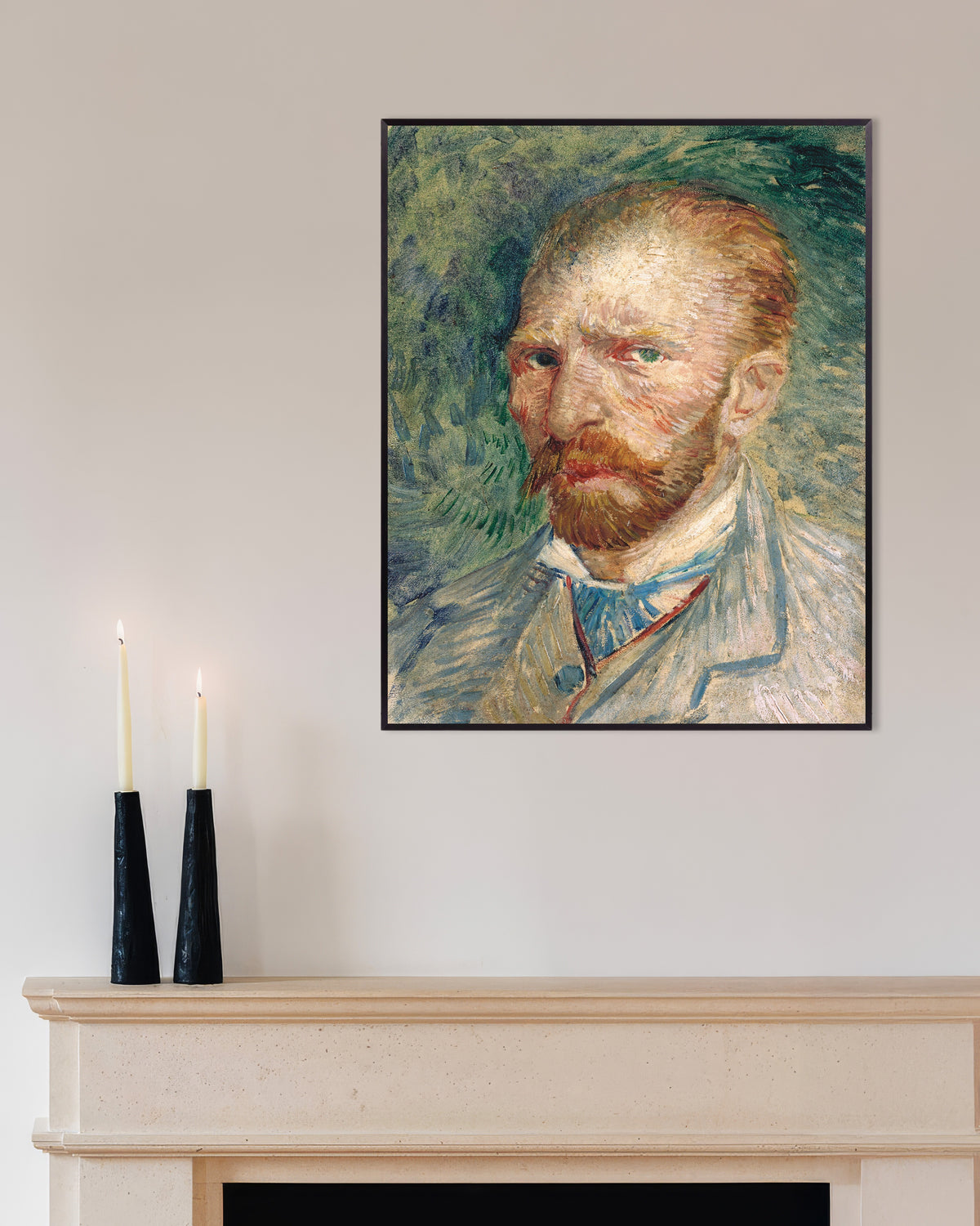 Poster de Autoportrait sur fond vert (1886) de Vincent van Gogh, avec un cadre en métal