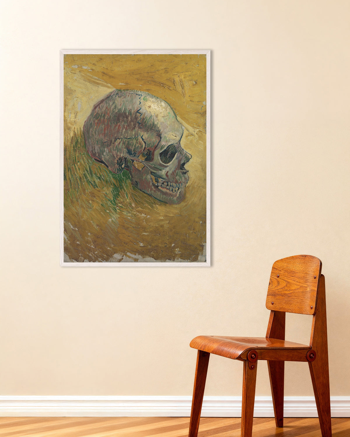 Poster Crâne (1887) de Vincent van Gogh, avec cadre en bois blanc