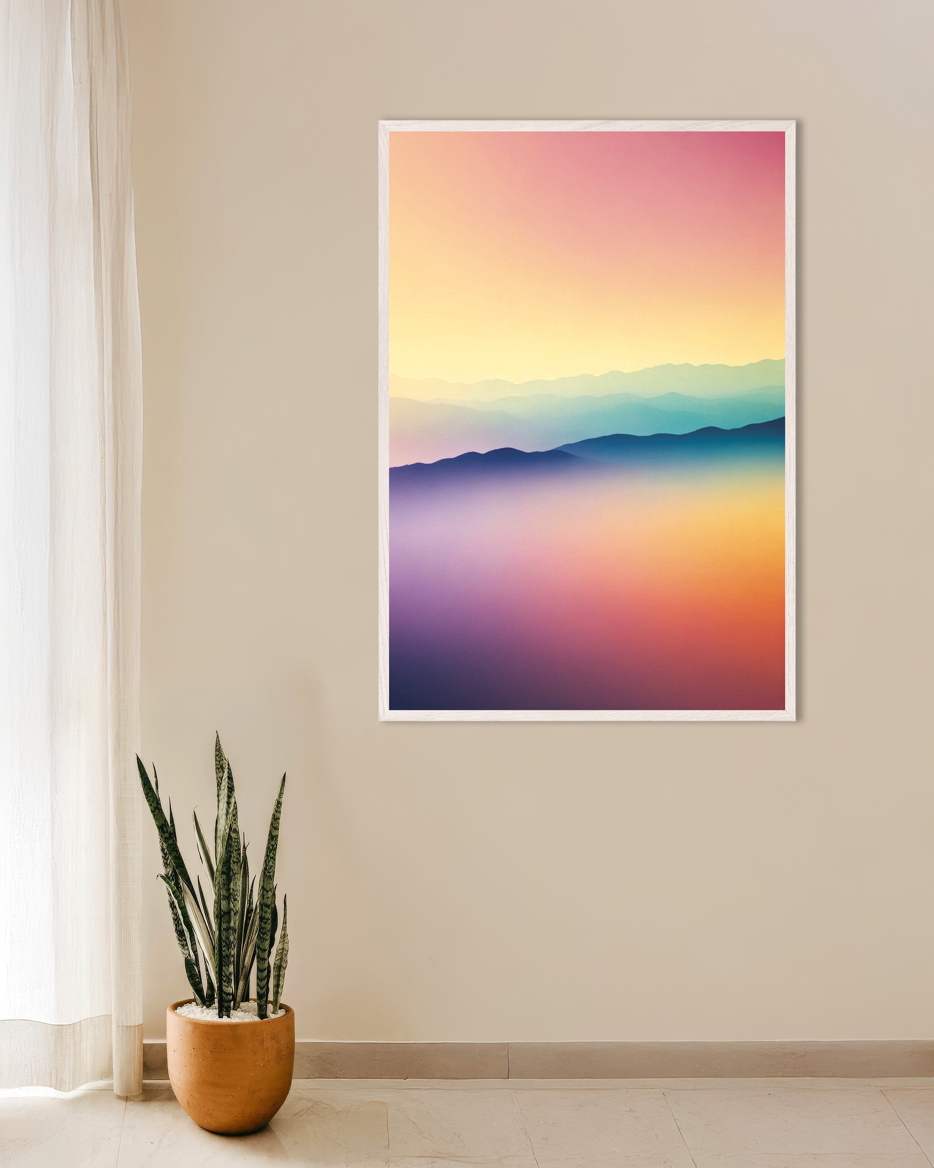 Poster of Soothing Abstract Gradients, mountain ridges - Poster, with white wooden frame
