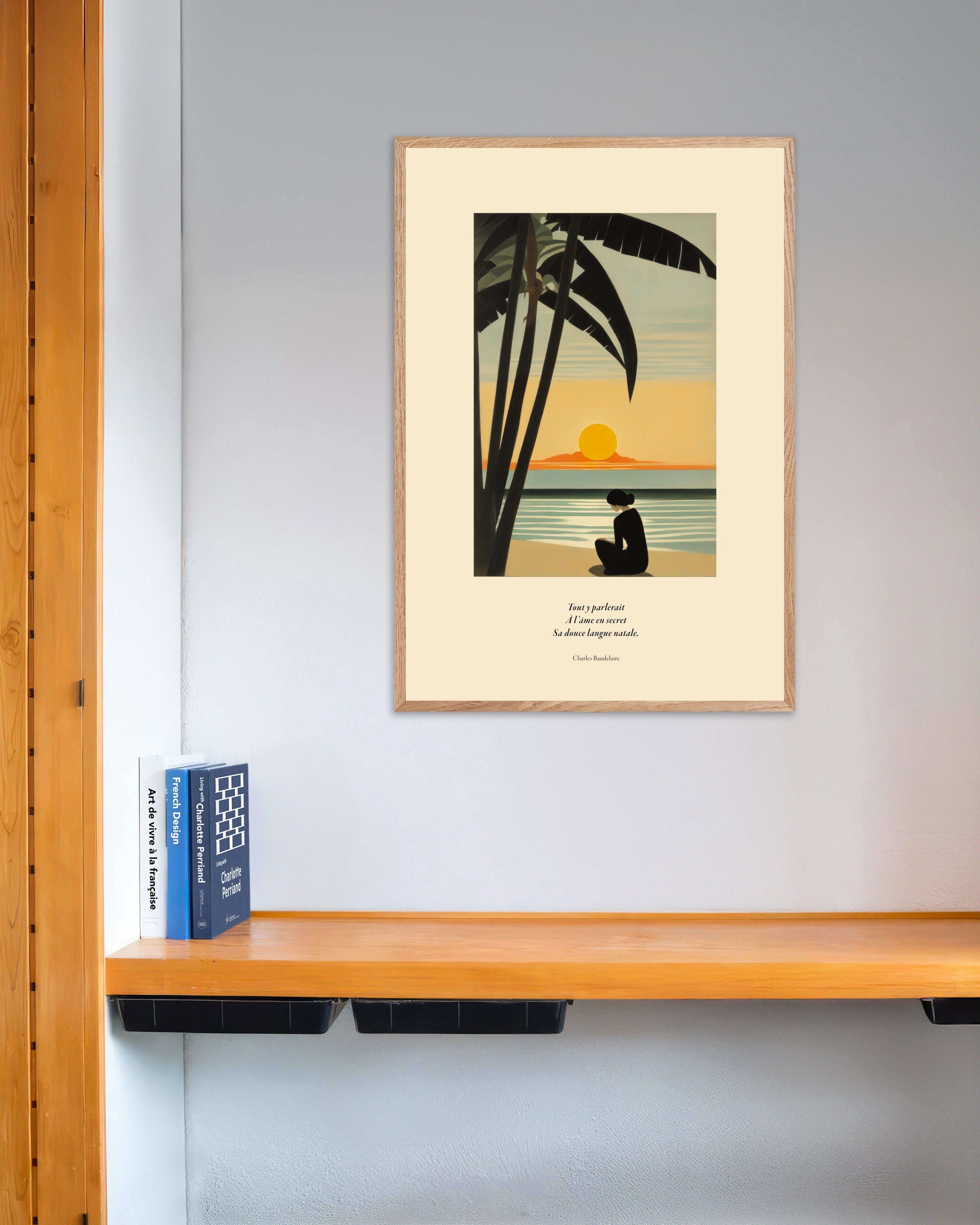 Poster of Soul's language, Baudelaire, french, with natural wooden frame