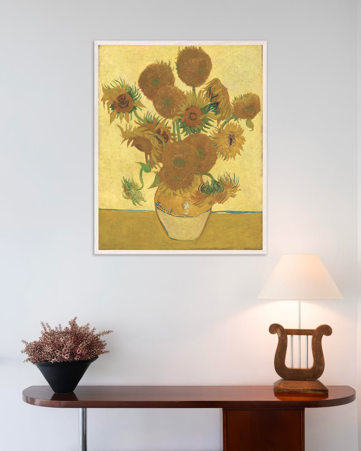 Affiche « Les Tournesols » (1888) de Vincent van Gogh, avec cadre en bois blanc