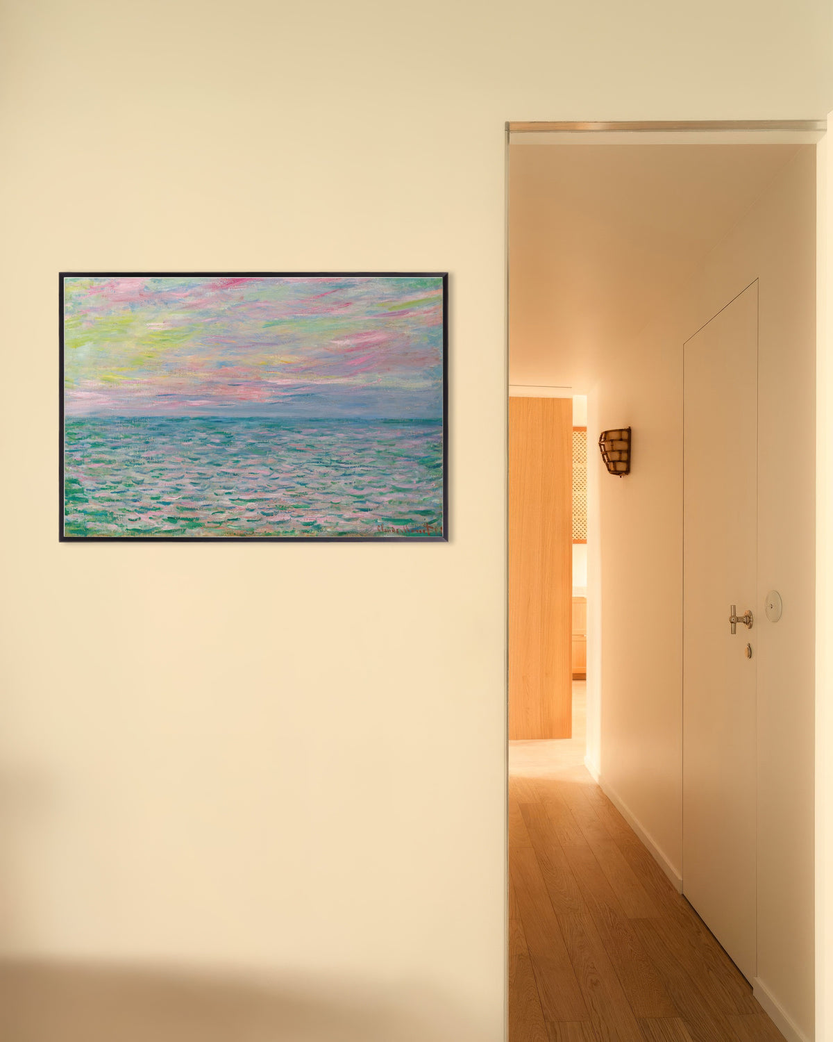 Affiche Coucher de soleil à Pourville, pleine mer (1882) de Claude Monet, avec un cadre en métal