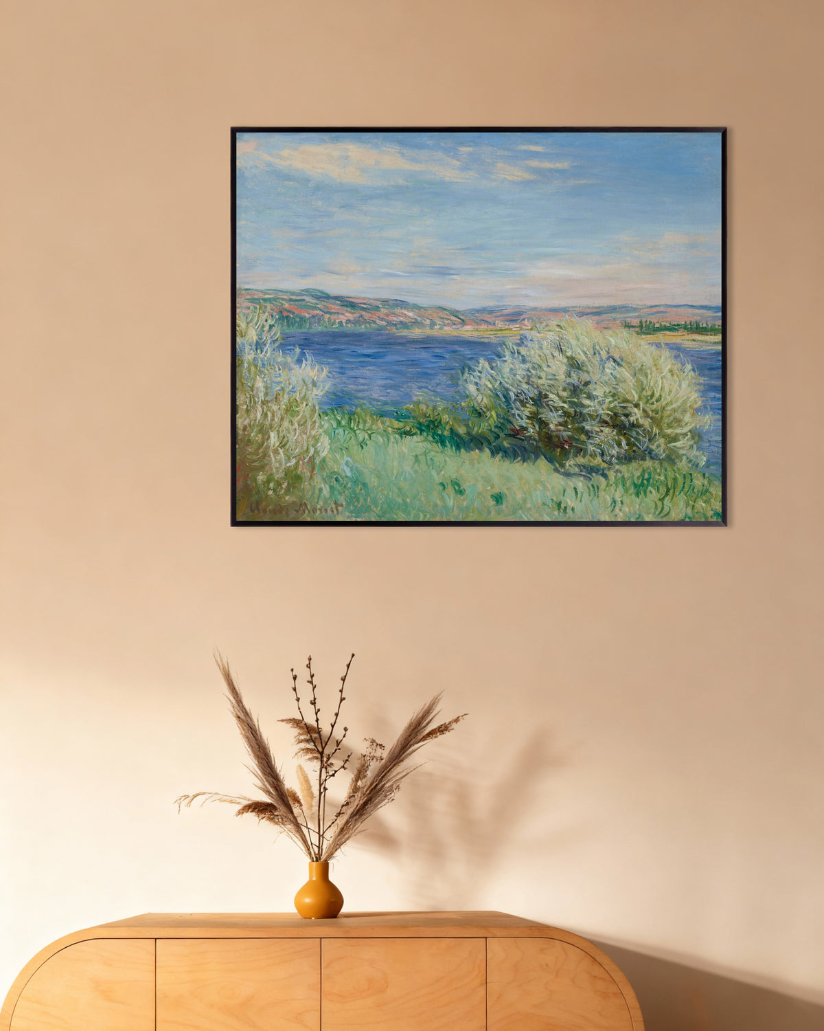 Affiche Les Bords de la Seine près de Vétheuil (1881) de Claude Monet, avec un cadre en métal