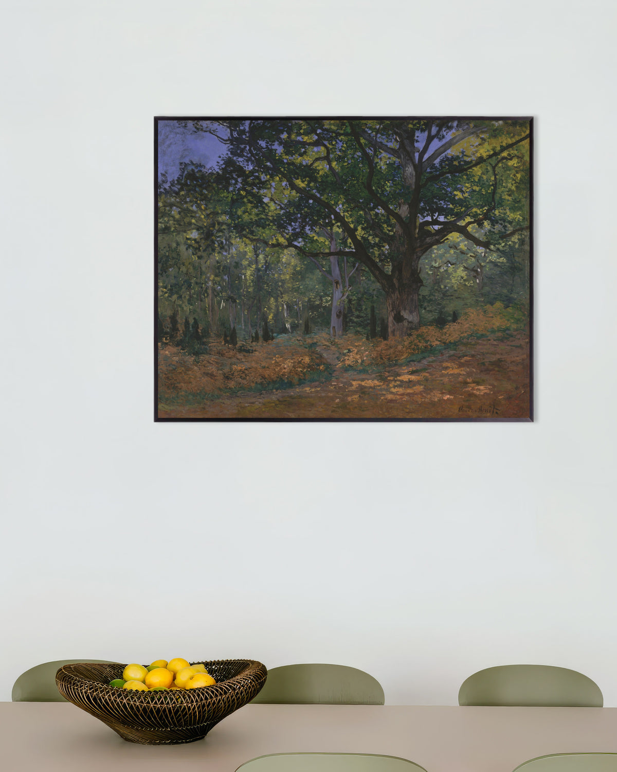 Affiche Le Chêne de Bodmer, forêt de Fontainebleau (1865) de Claude Monet, avec un cadre en métal