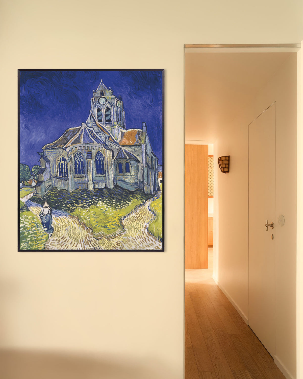 Poster de L’Église d’Auvers-sur-Oise (1890), de Vincent van Gogh, avec un cadre en métal