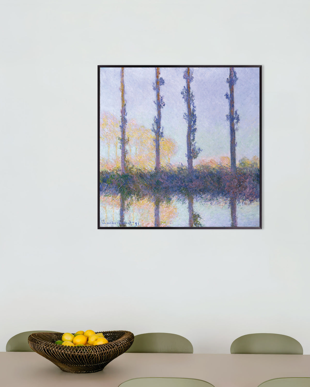 Affiche Les Quatre Arbres (1891) de Claude Monet, avec un cadre en métal