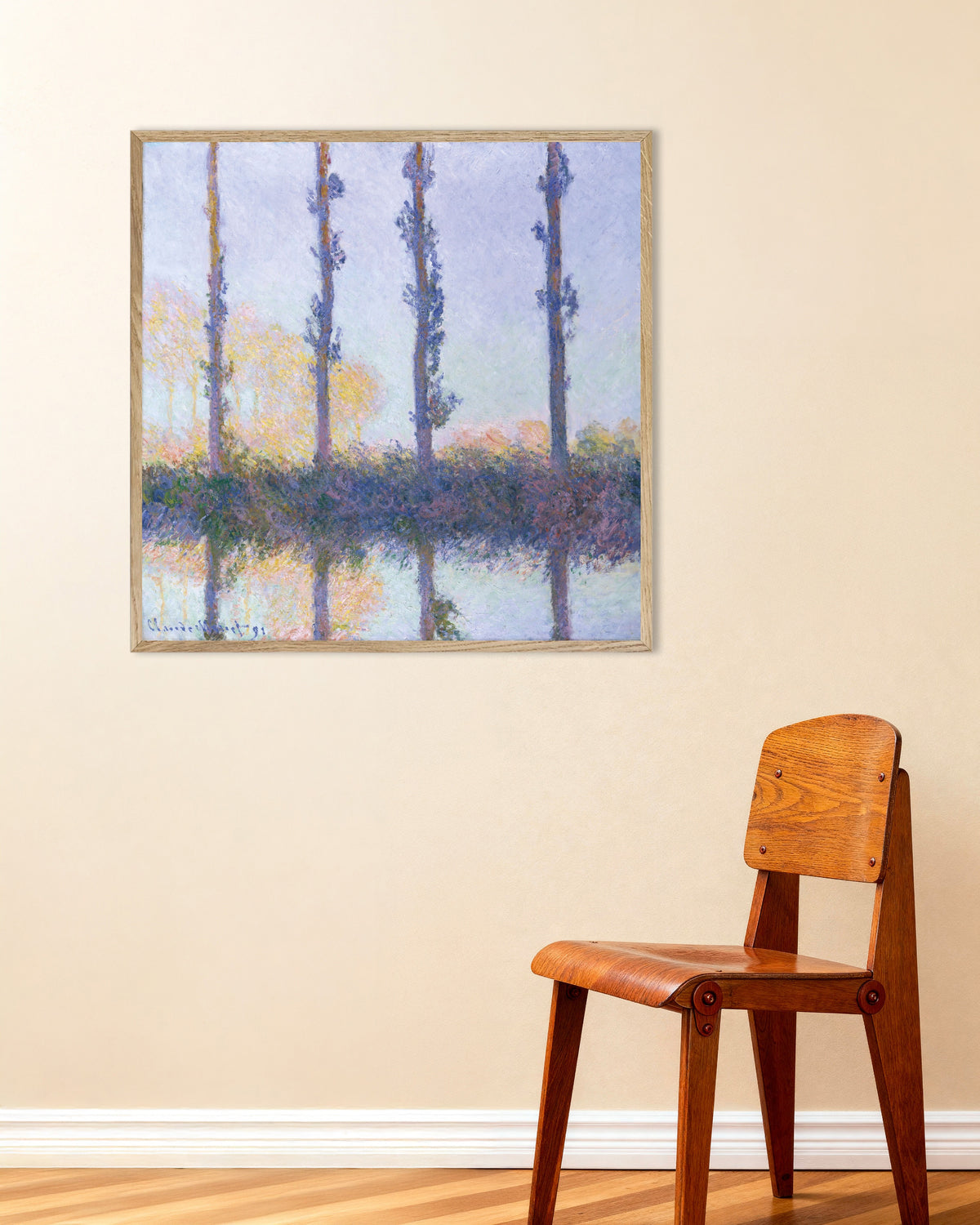 Affiche Les Quatre Arbres (1891) de Claude Monet, avec un cadre en bois naturel
