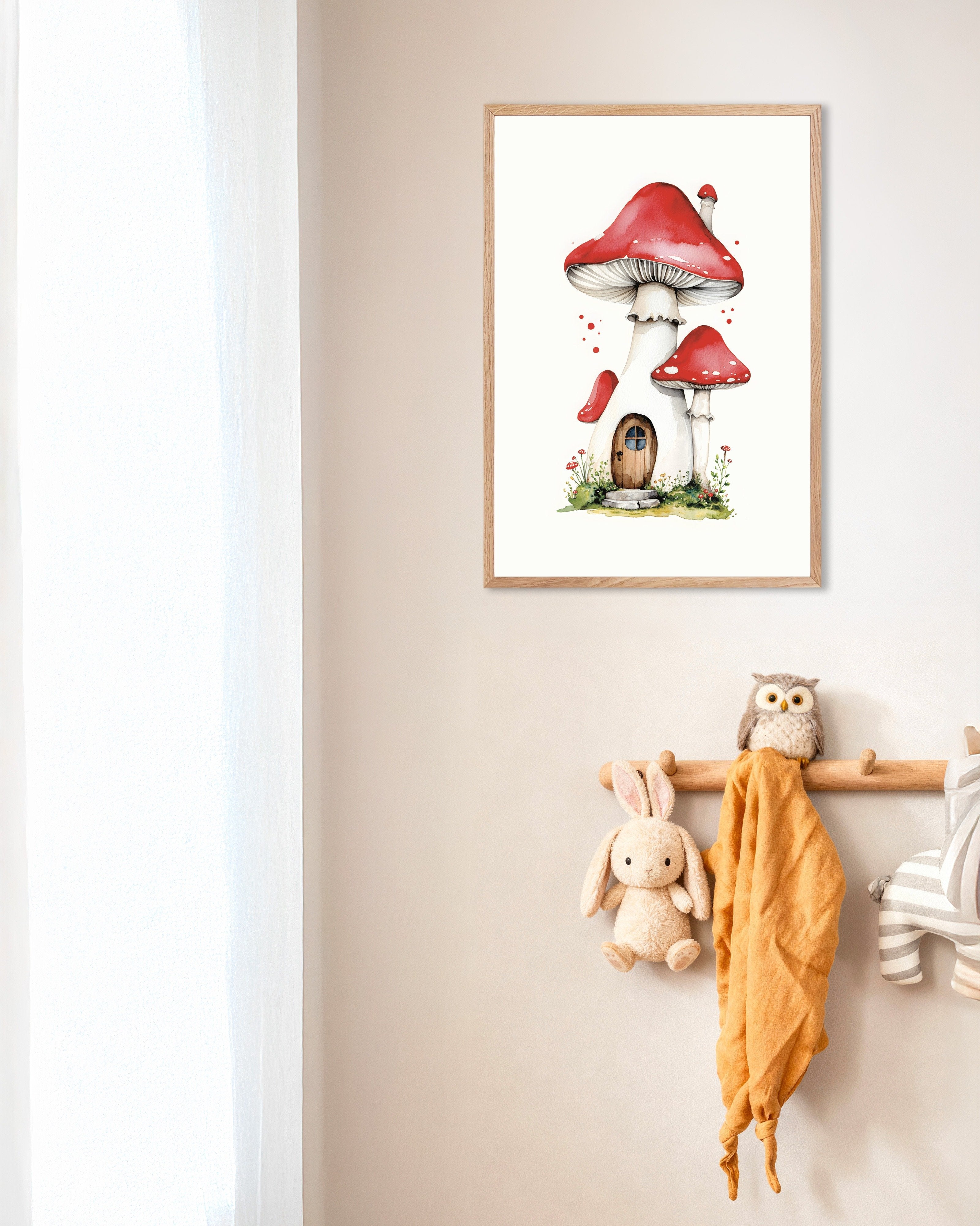 Poster of The Mushroom House - Poster, with natural wooden frame