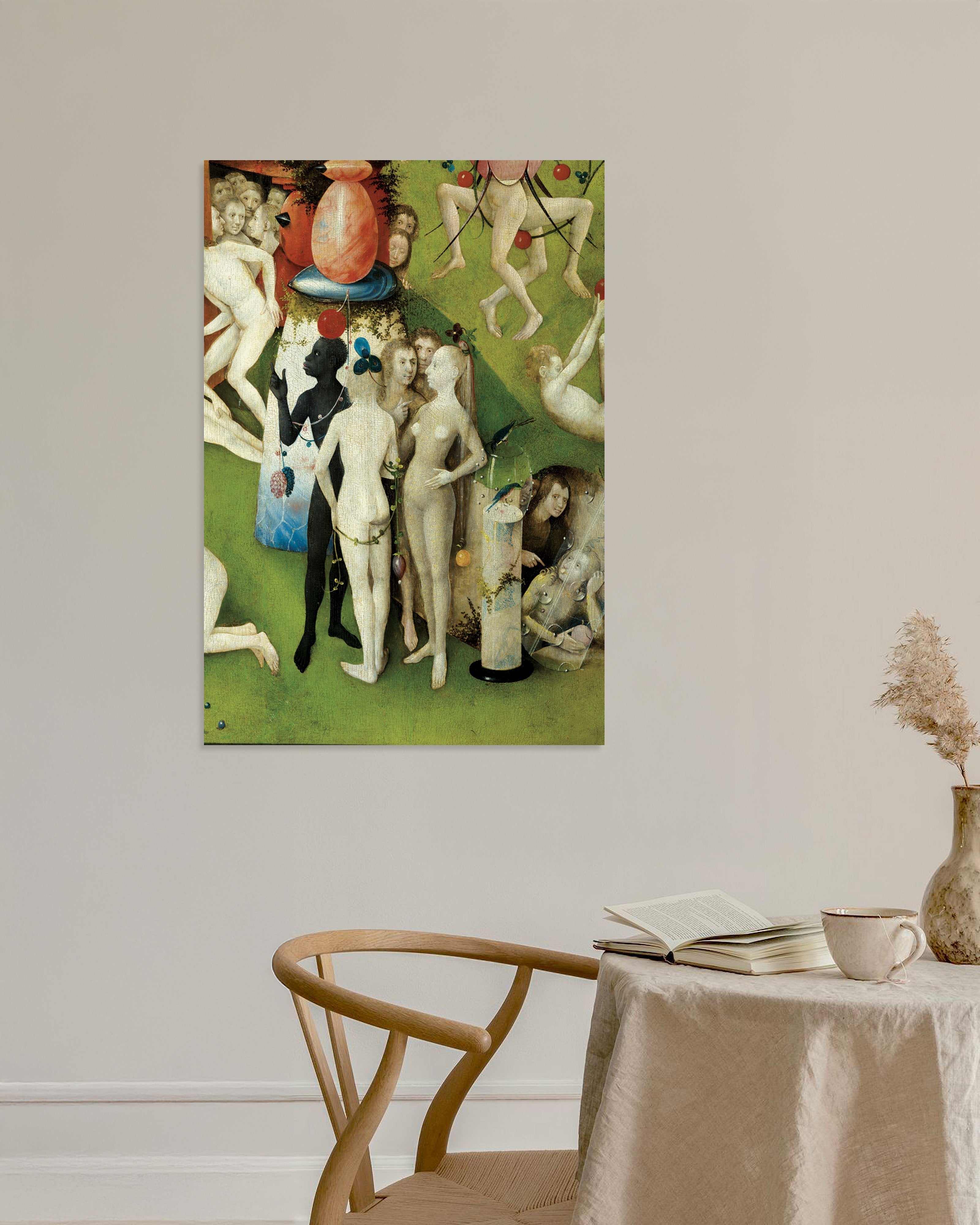 Poster of The pointing figure and glass tube - Detail from The Garden of Earthly Delights