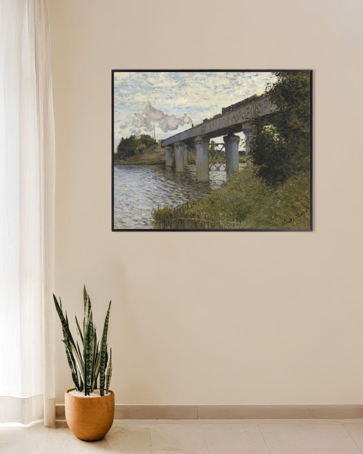 Affiche Le Pont du chemin de fer à Argenteuil (1873–1874) de Claude Monet, avec un cadre en métal
