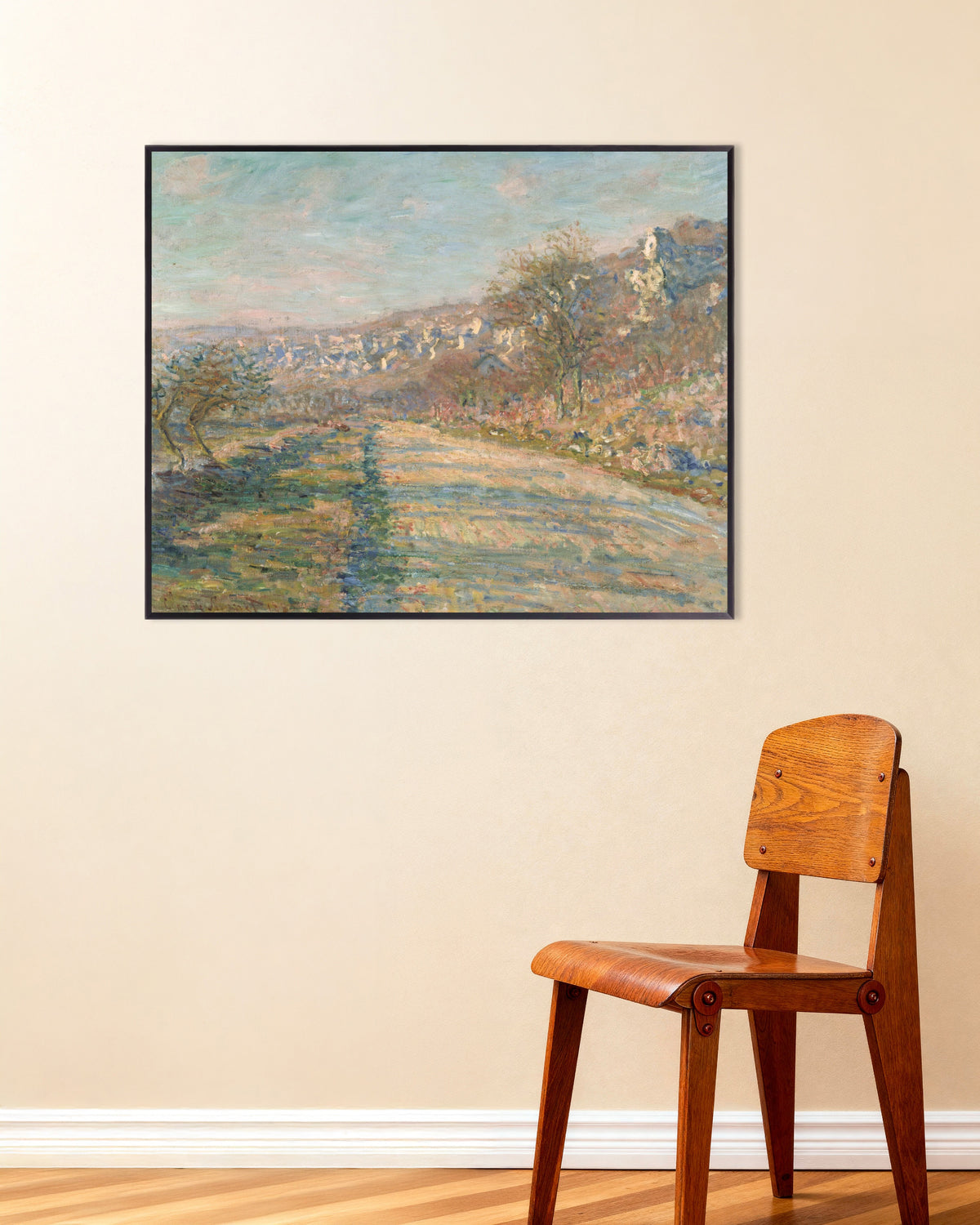 Affiche La Route de La Roche-Guyon (1880) de Claude Monet, avec un cadre en métal
