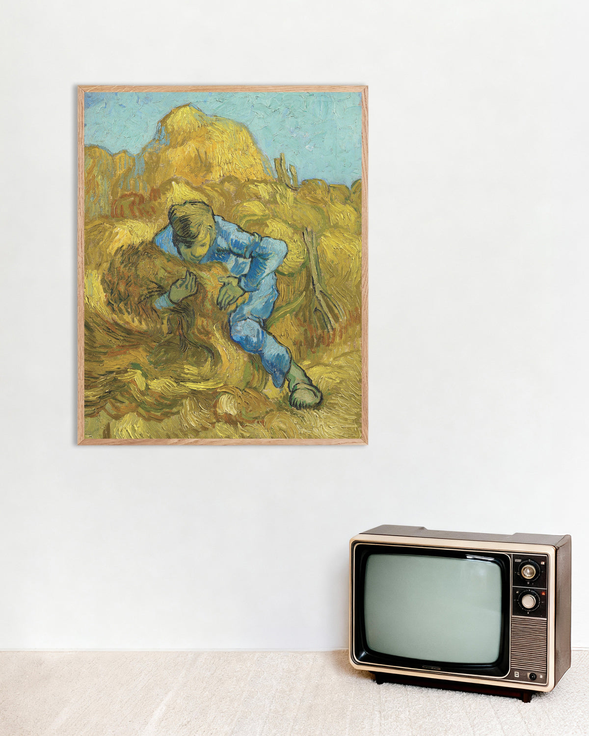 Poster de Le Botteleur, d’après Millet (1889), de Vincent van Gogh, avec un cadre en bois naturel