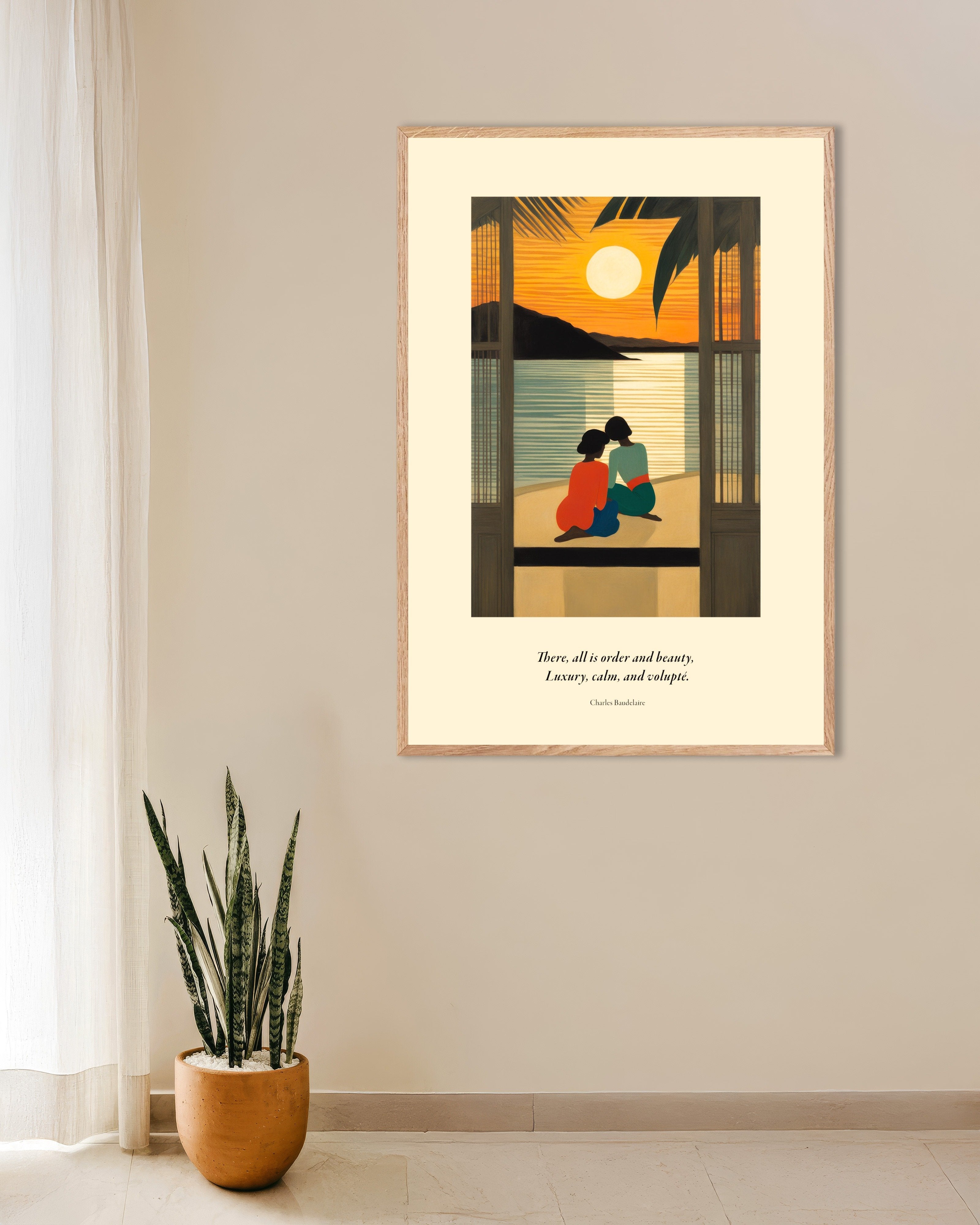 Poster of There, all is order and beauty, Baudelaire, with natural wooden frame