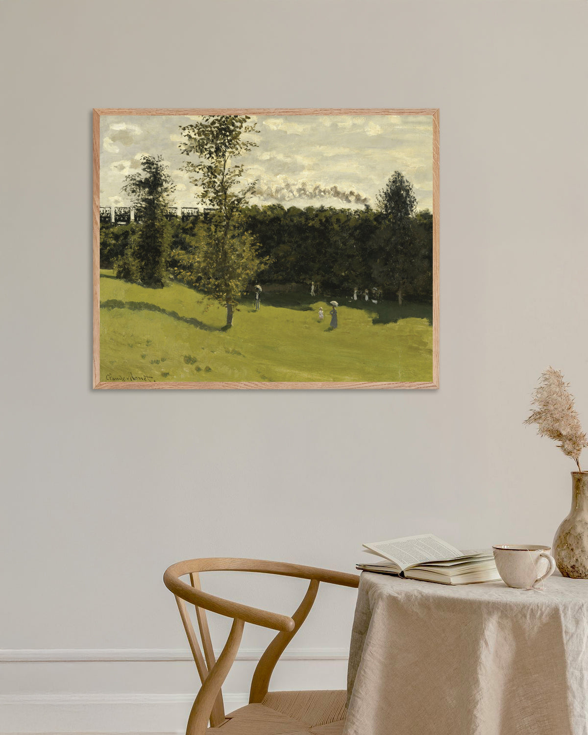 Affiche Train dans la campagne (vers 1870) de Claude Monet, avec un cadre en bois naturel