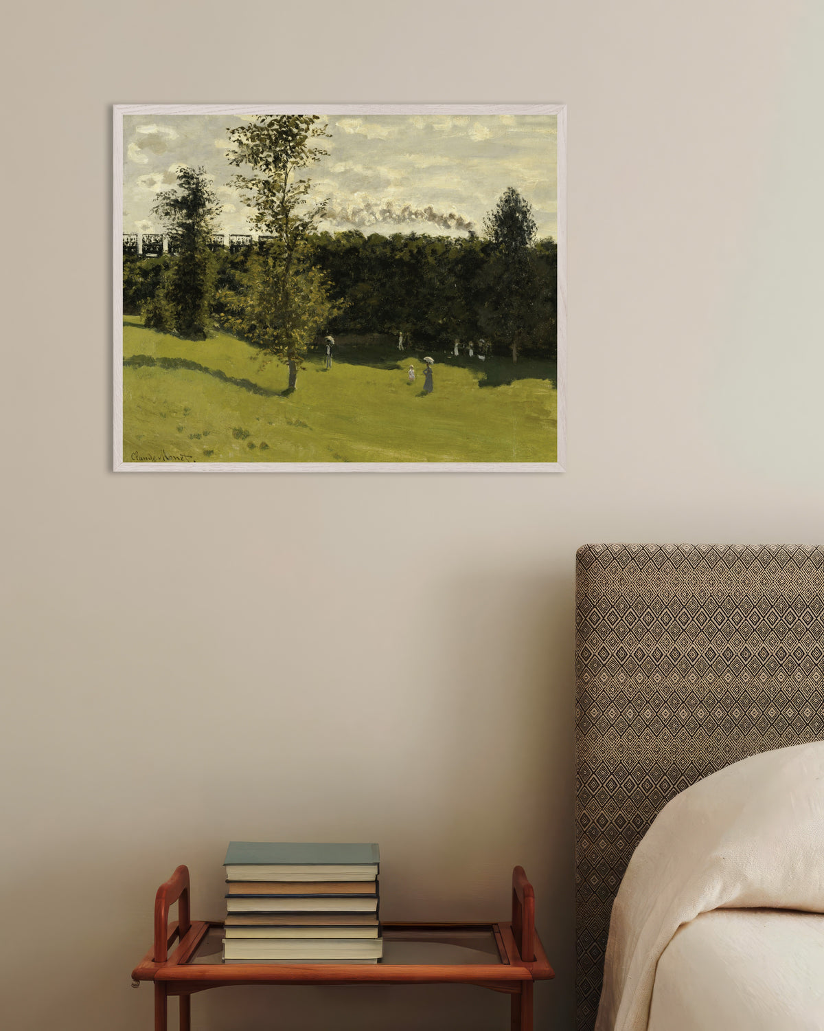 Affiche Train dans la campagne (vers 1870) de Claude Monet, avec un cadre en bois blanc