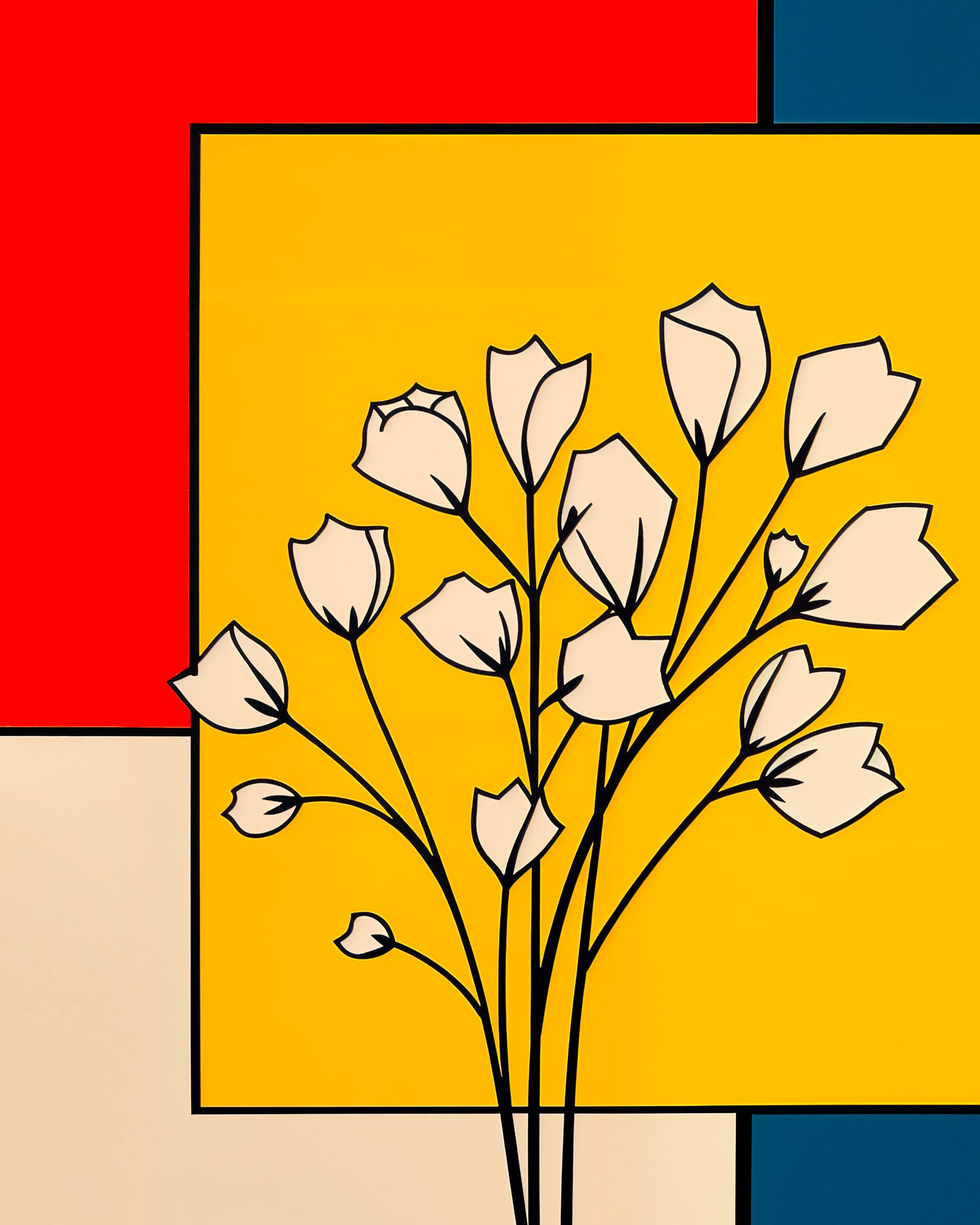 Affiche De Stijl, tulipes blanches