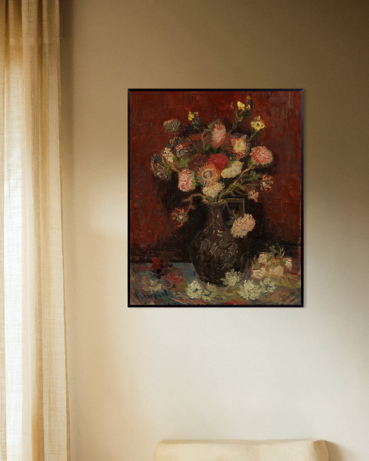 Poster de Vase avec asters de Chine et glaïeuls (1886), de Vincent van Gogh, avec un cadre en métal