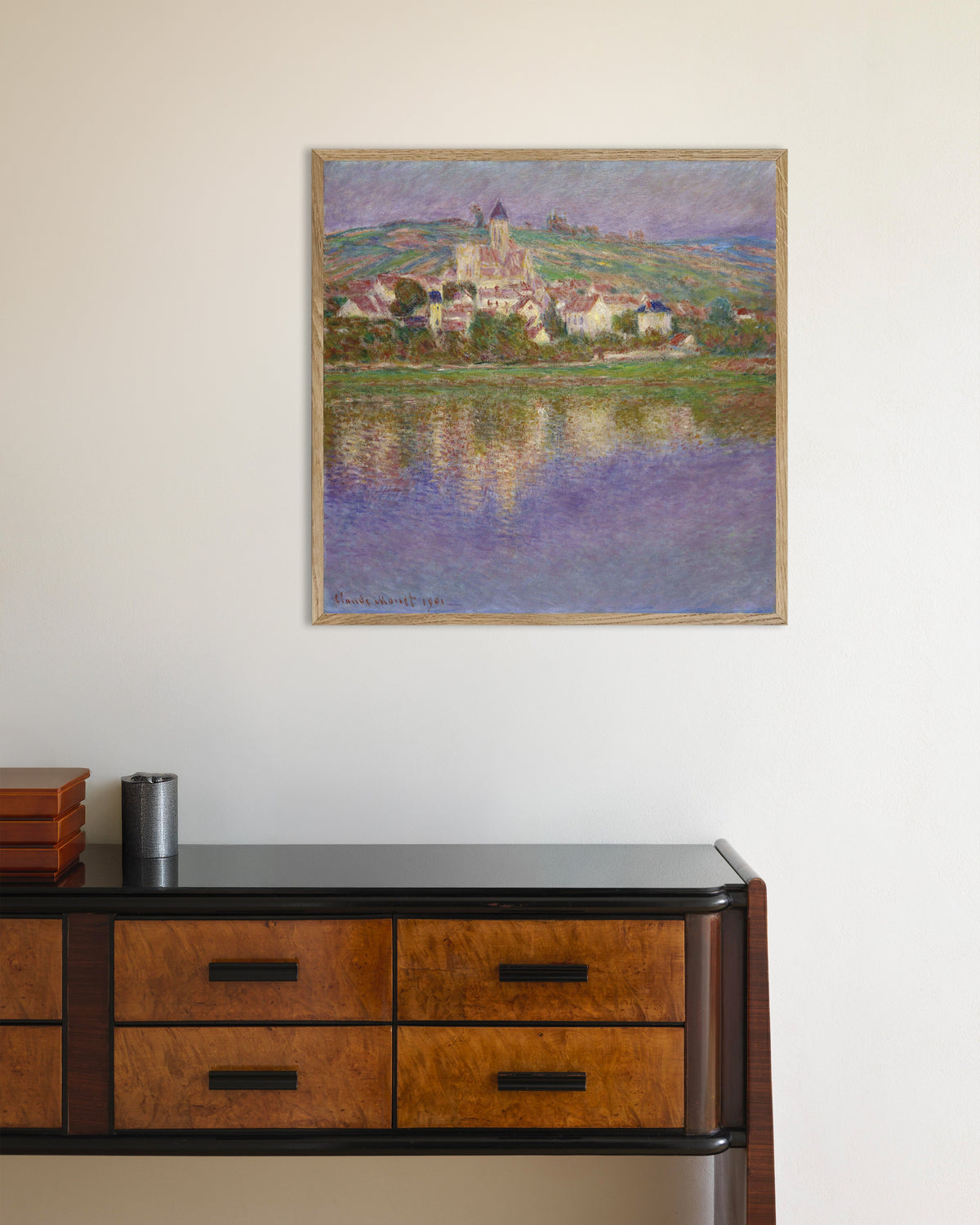 Affiche Vétheuil (1901) de Claude Monet, avec un cadre en bois naturel