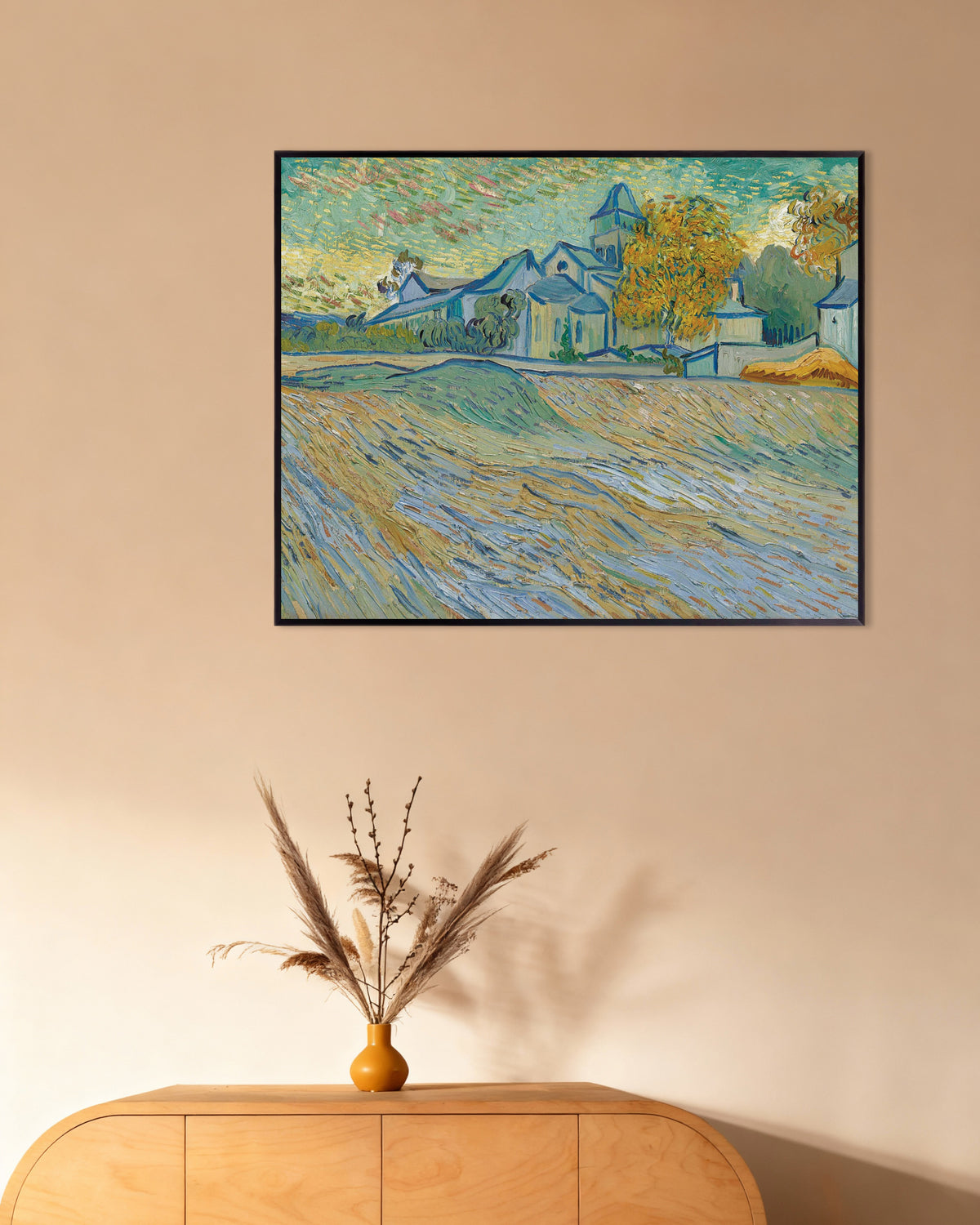 Poster de Vue de l’asile et de la chapelle de Saint-Rémy (1889) par Vincent van Gogh, avec cadre en métal
