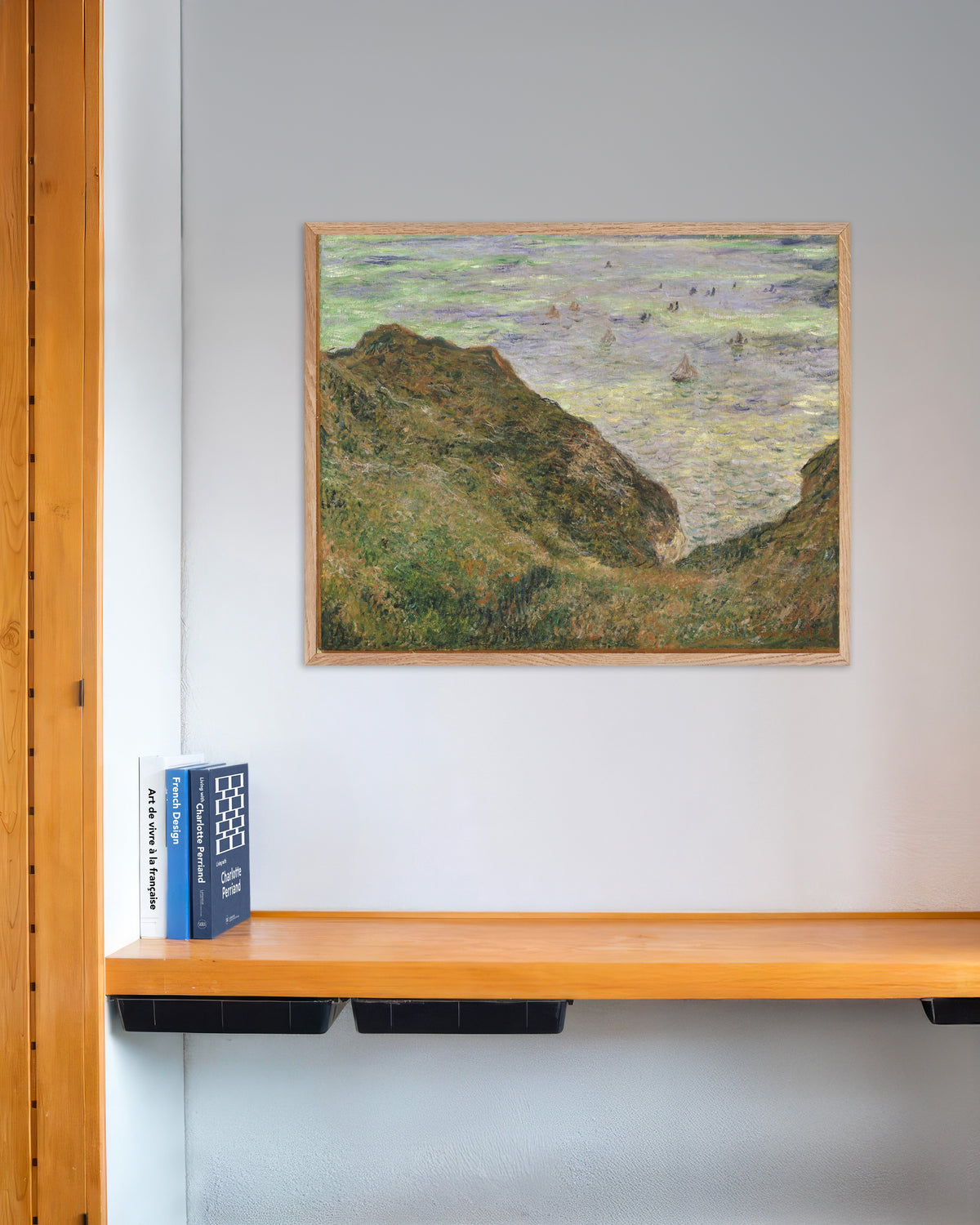 Affiche Vue sur la mer (1882) de Claude Monet, avec un cadre en bois naturel