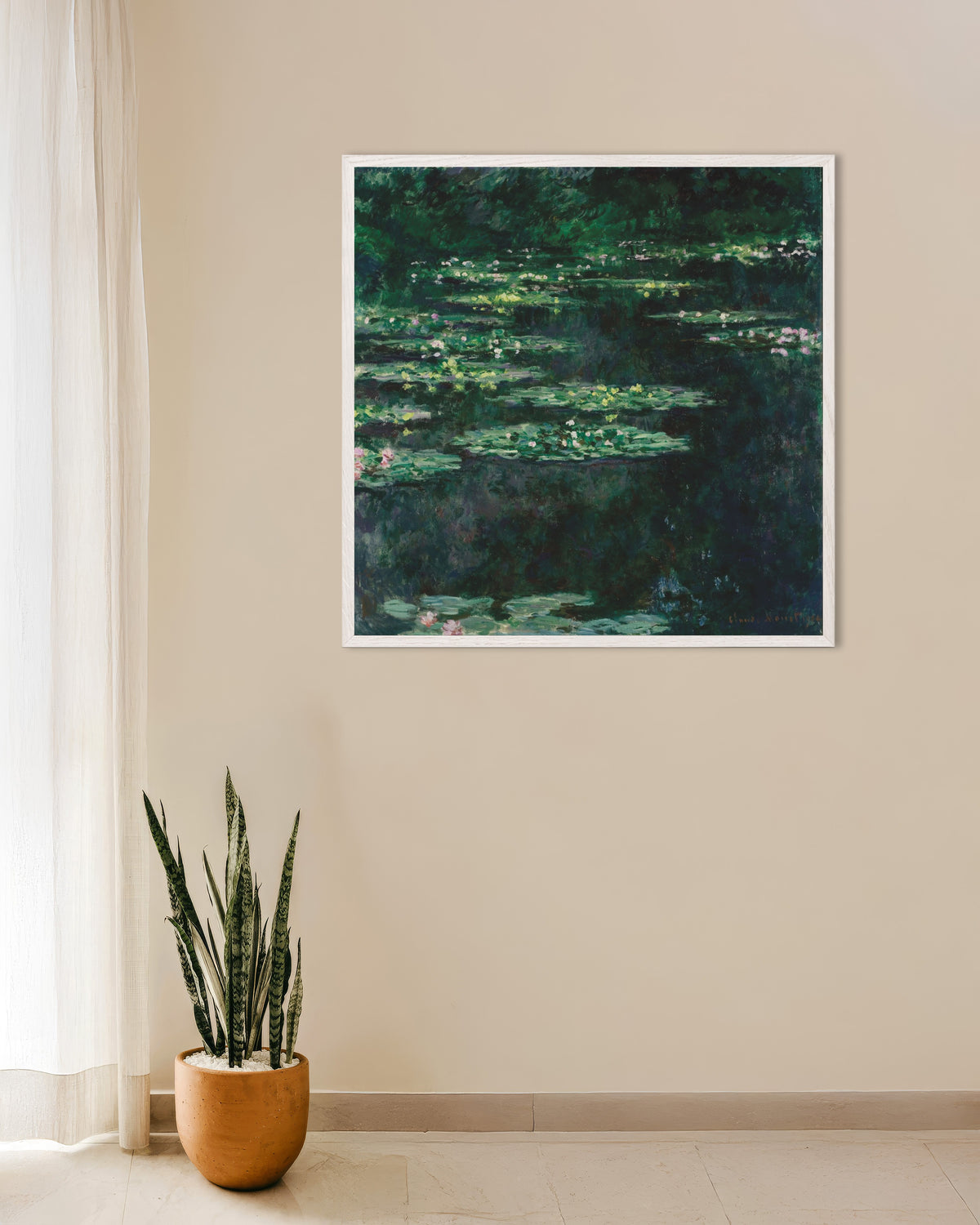Affiche Nymphéas (1904) de Claude Monet, avec un cadre en bois blanc