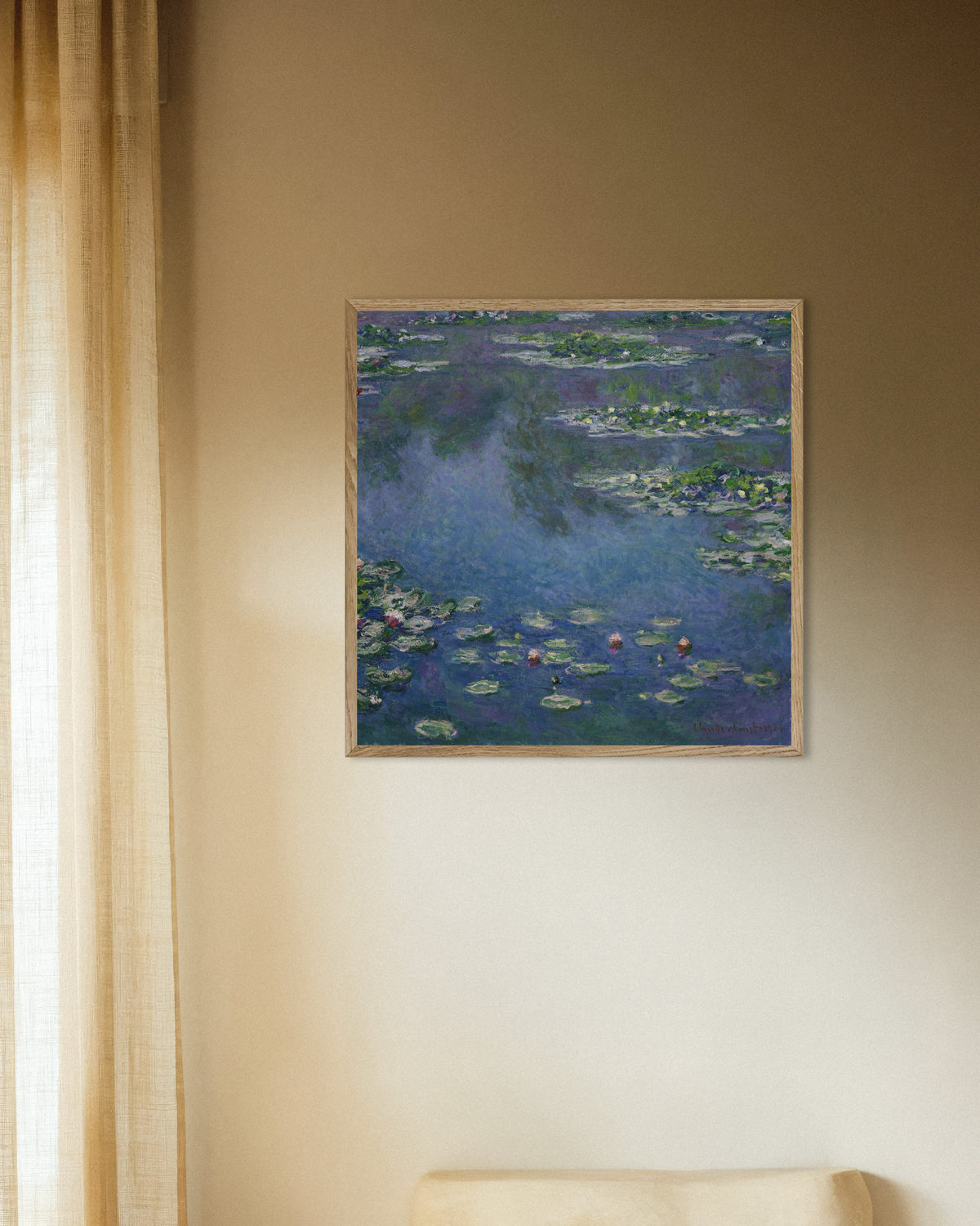 Affiche Nymphéas (1906) de Claude Monet, avec un cadre en bois naturel