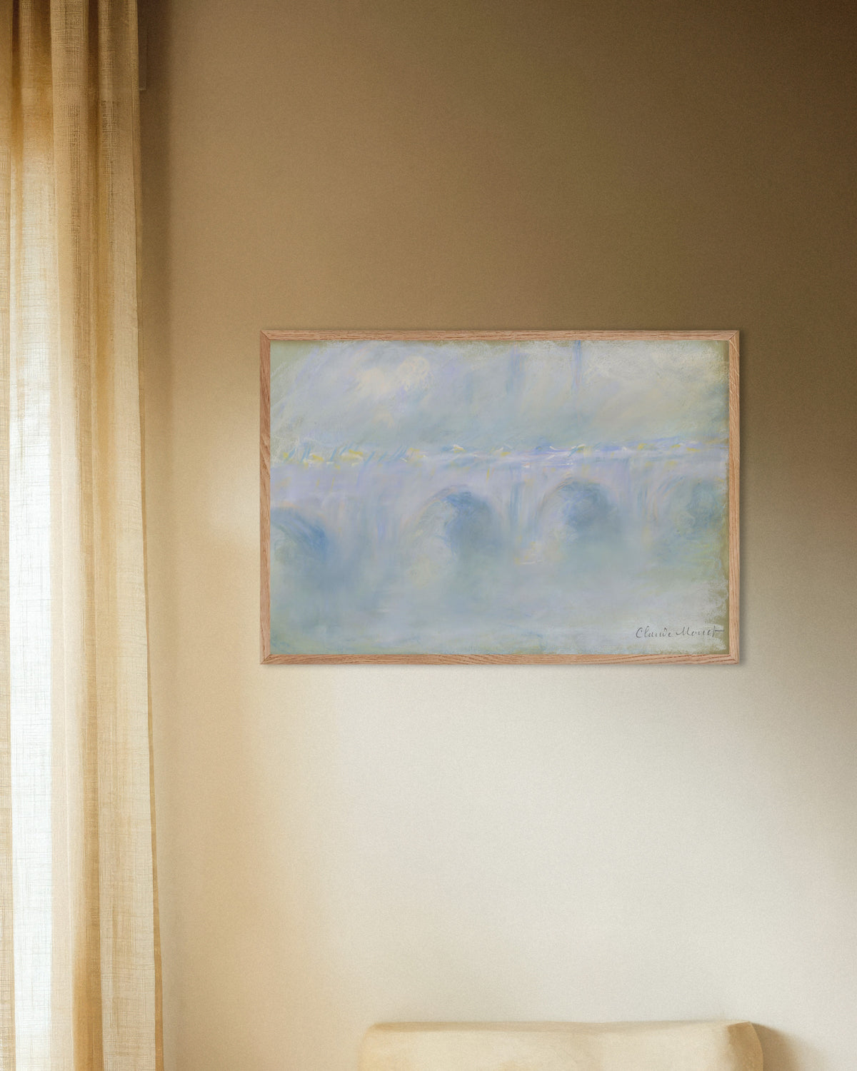 Affiche Waterloo Bridge (1901) de Claude Monet, avec un cadre en bois naturel