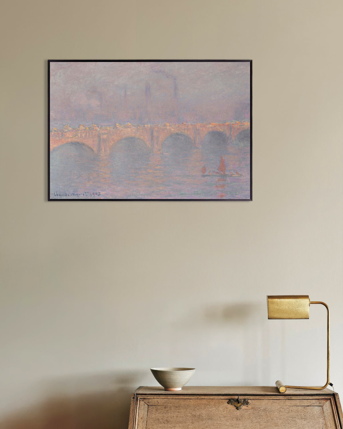 Affiche Waterloo Bridge, soleil voilé (1899–1903) de Claude Monet, avec un cadre en métal