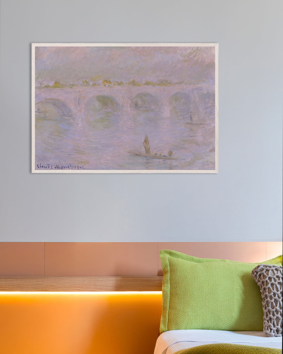 Affiche Waterloo Bridge, Londres (1902) de Claude Monet, avec un cadre en bois blanc