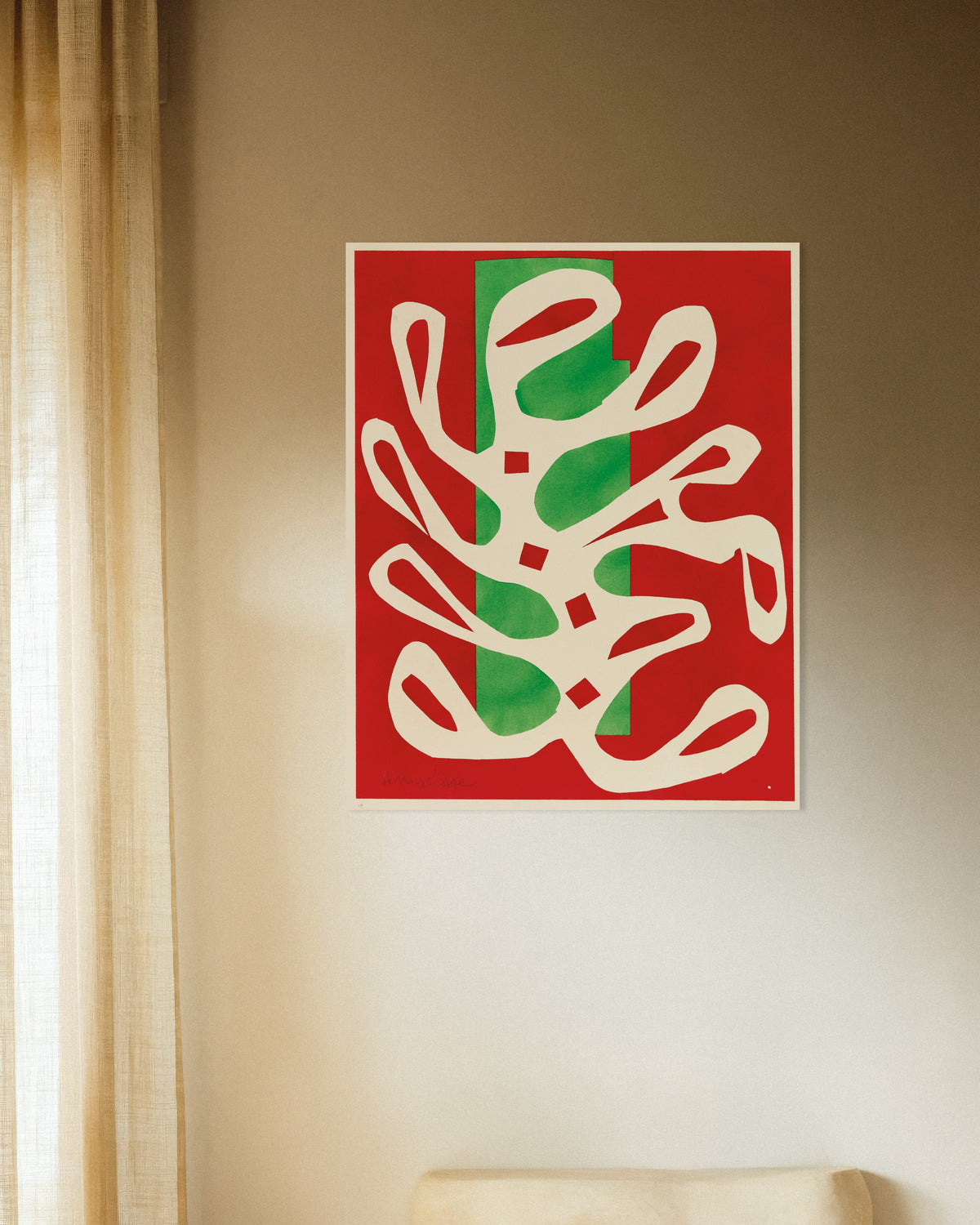 Poster d’Algue blanche sur fond rouge et vert (1947) de Henri Matisse