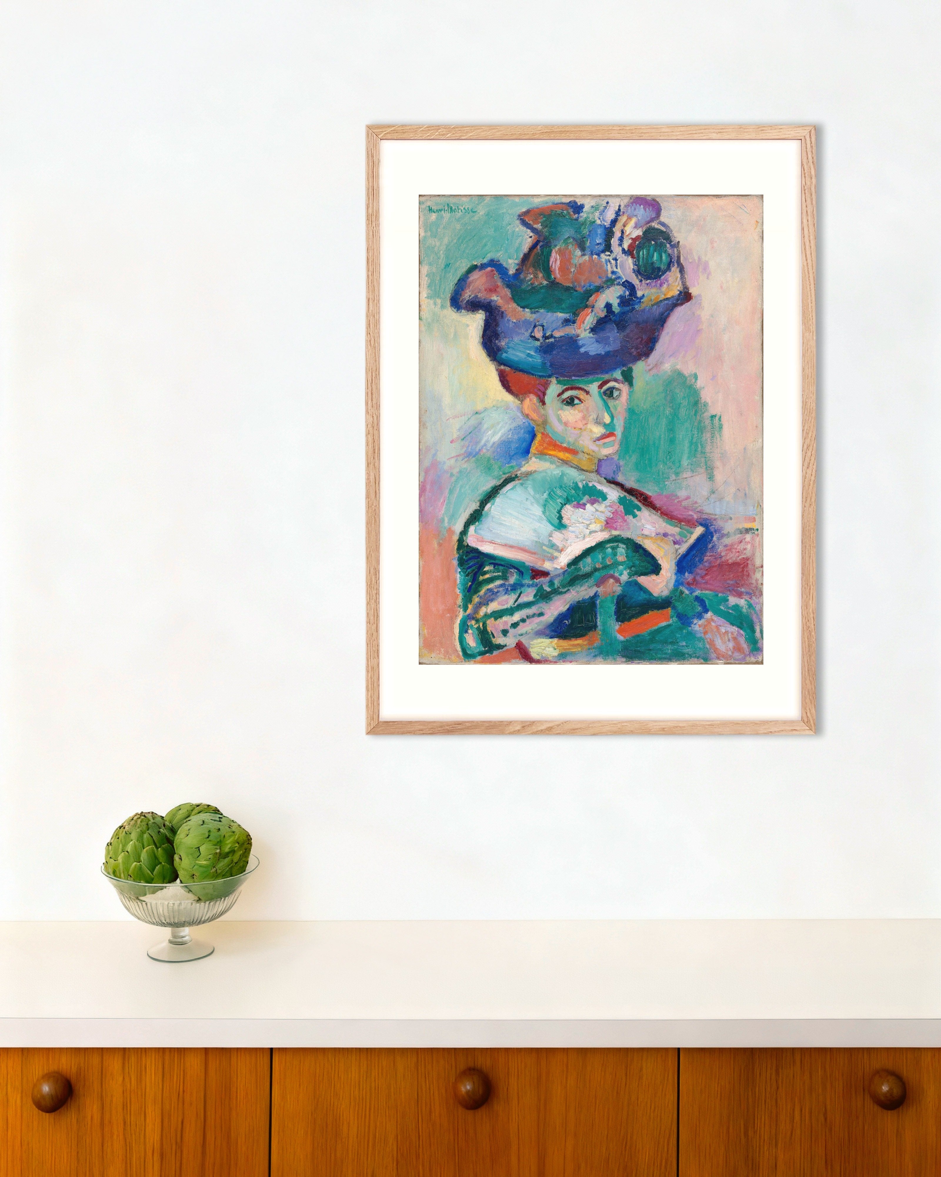 Poster of Woman with a hat (1905) by Henri Matisse, with natural wooden frame